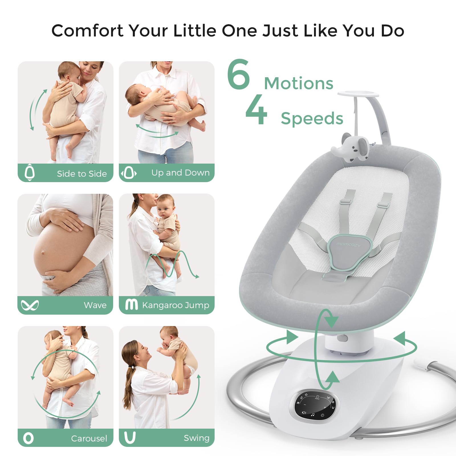 momcozy-cocosway-electric-baby-swing-180-rotating-seat-6-motions-4-speeds-remote image 3