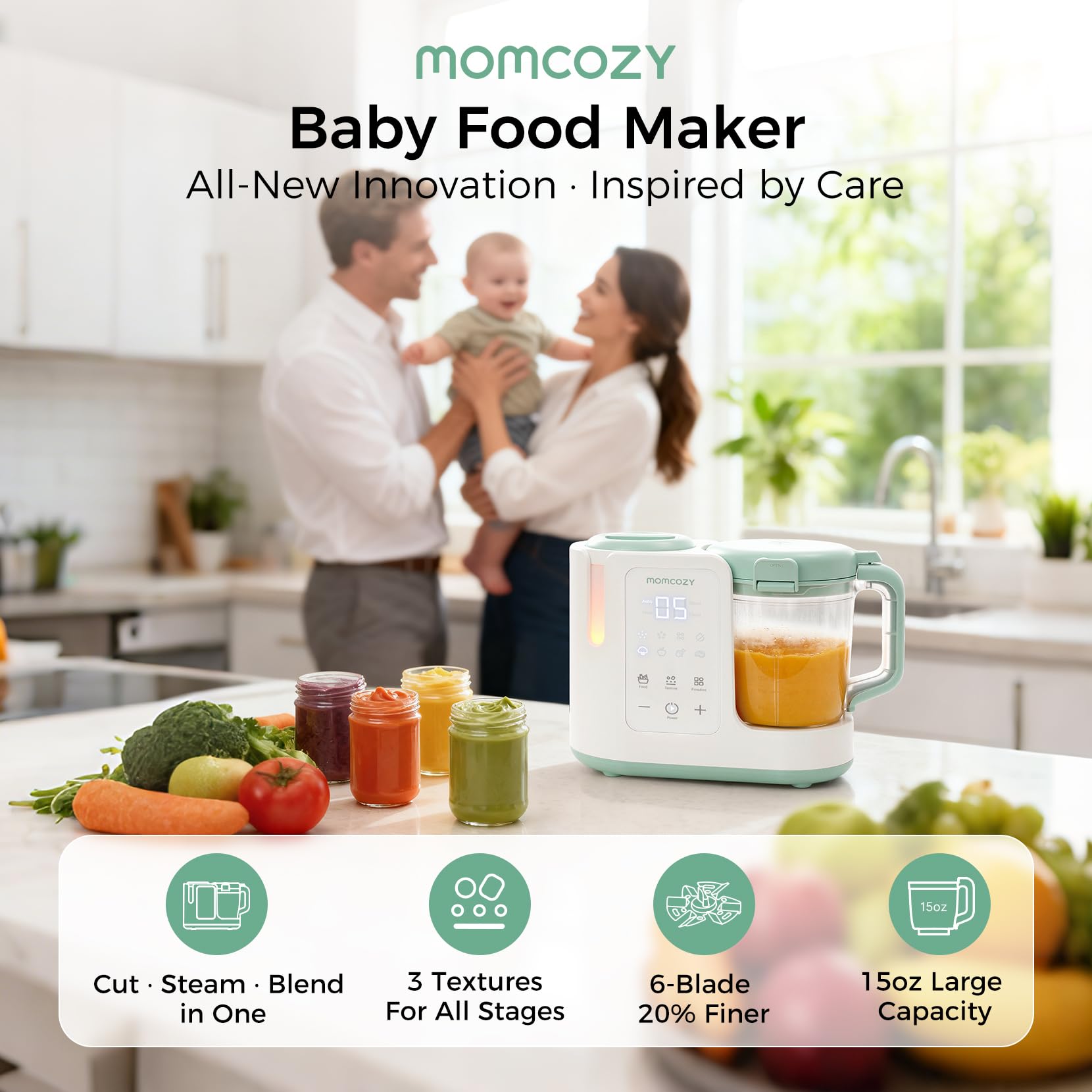 momcozy-automeal-baby-food-maker-one-step-steam-blend-15oz-cup-6-blade-self-clea image 2