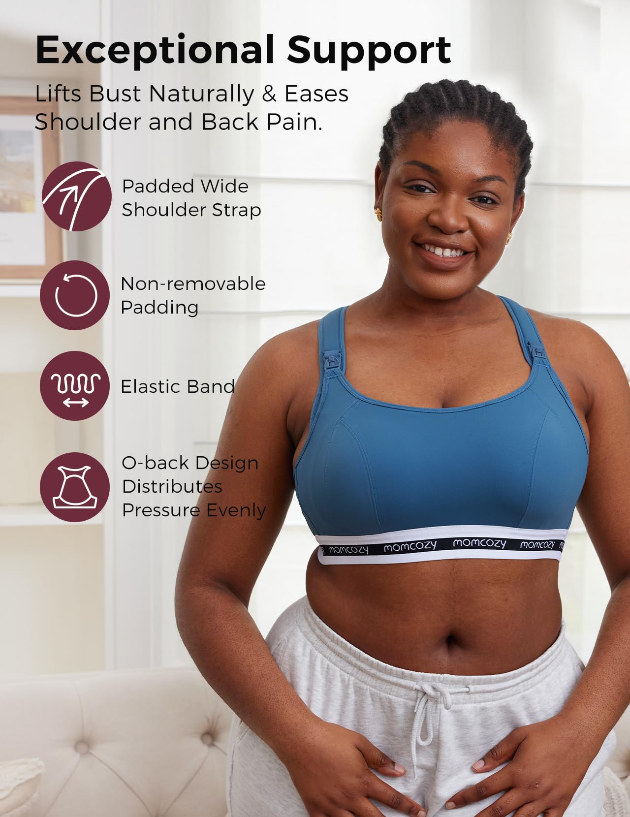 momcozy-nursing-bras-for-breastfeeding-fb011-low-impact-sports-bra-padded-wirele image 2