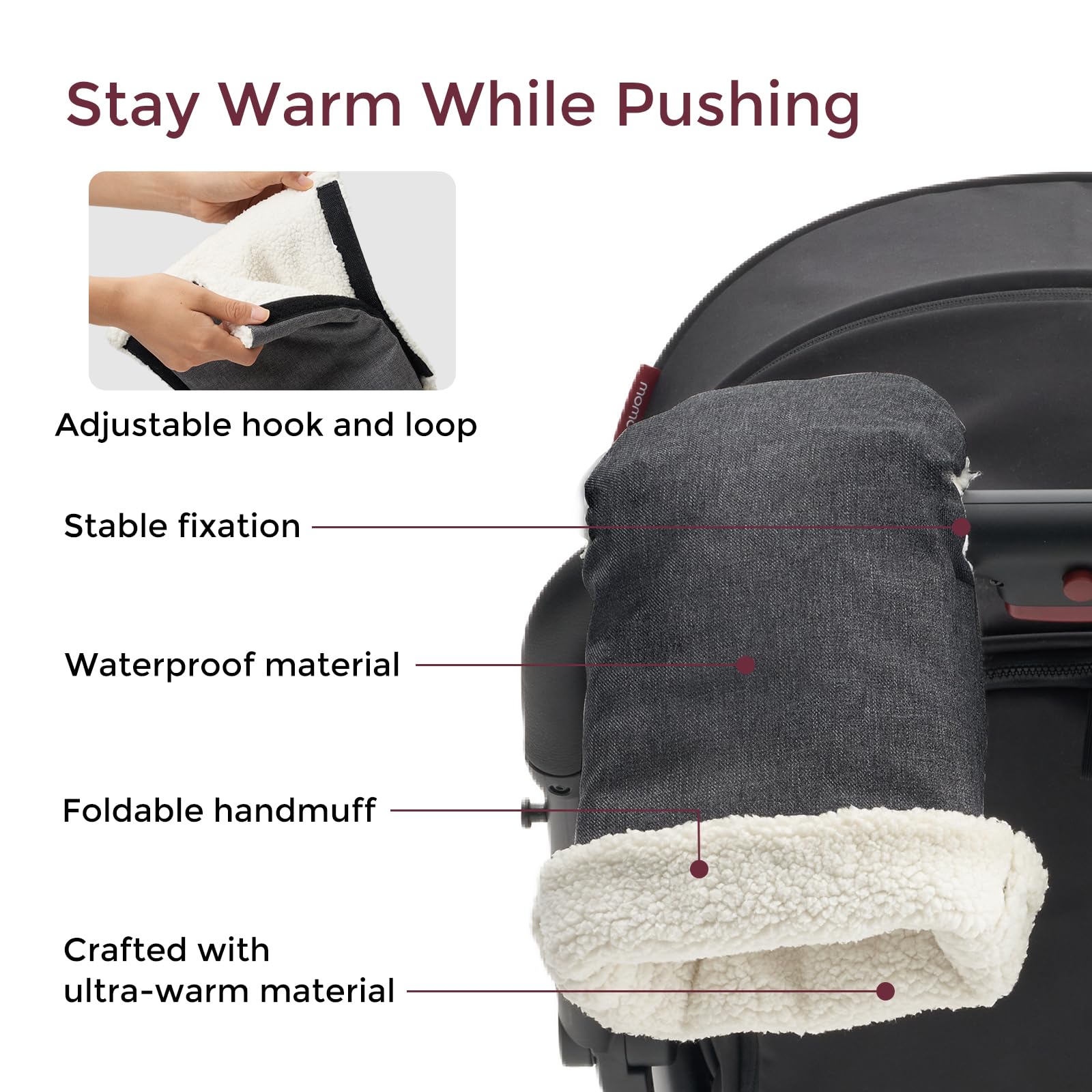 momcozy-stroller-gloves-warmmuffs-universal-fit-waterproof-adjustable-hand-muffs image 2