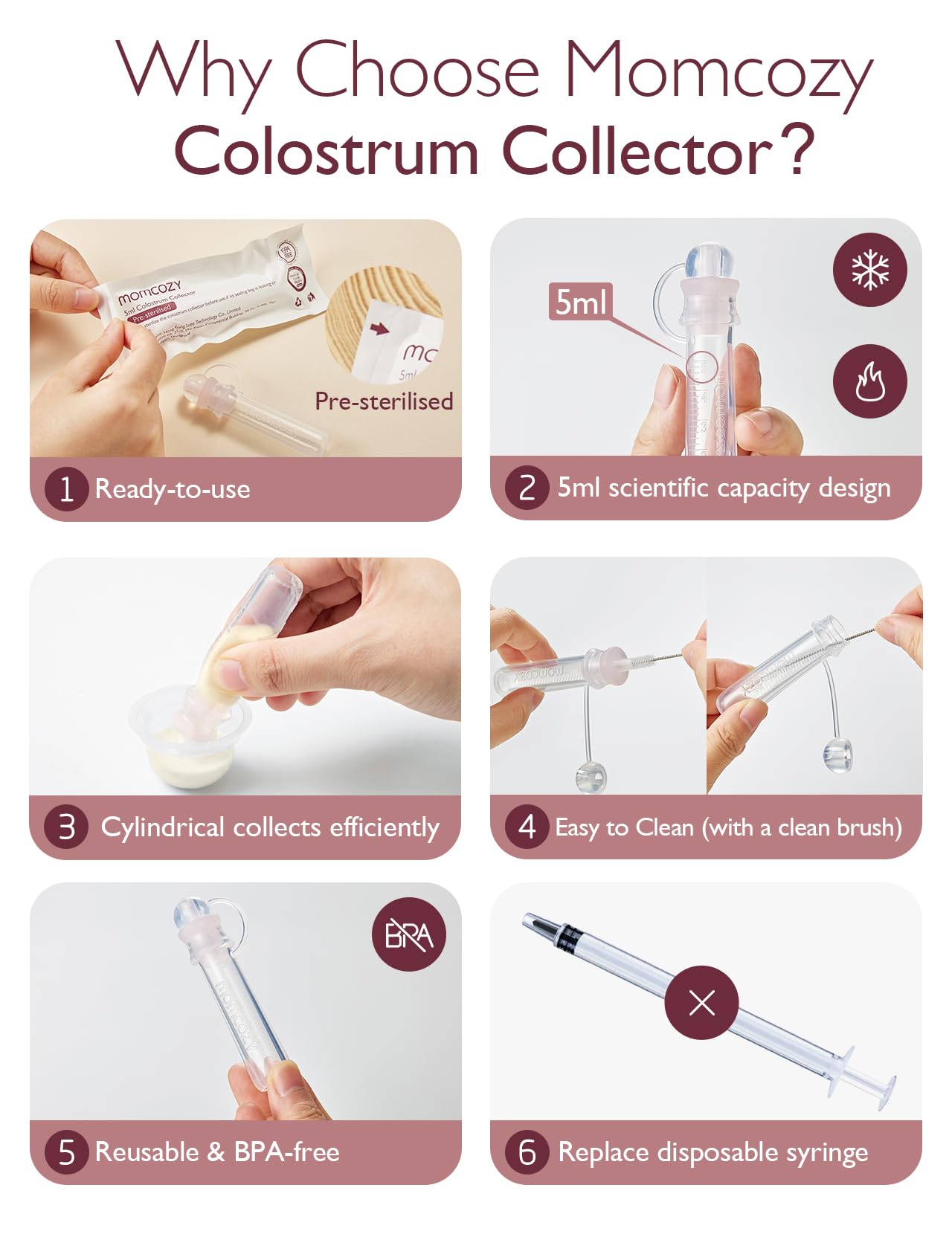 momcozy-colostrum-collector-reusable-breast-milk-collector-5ml-6-pack-with-stora image 5