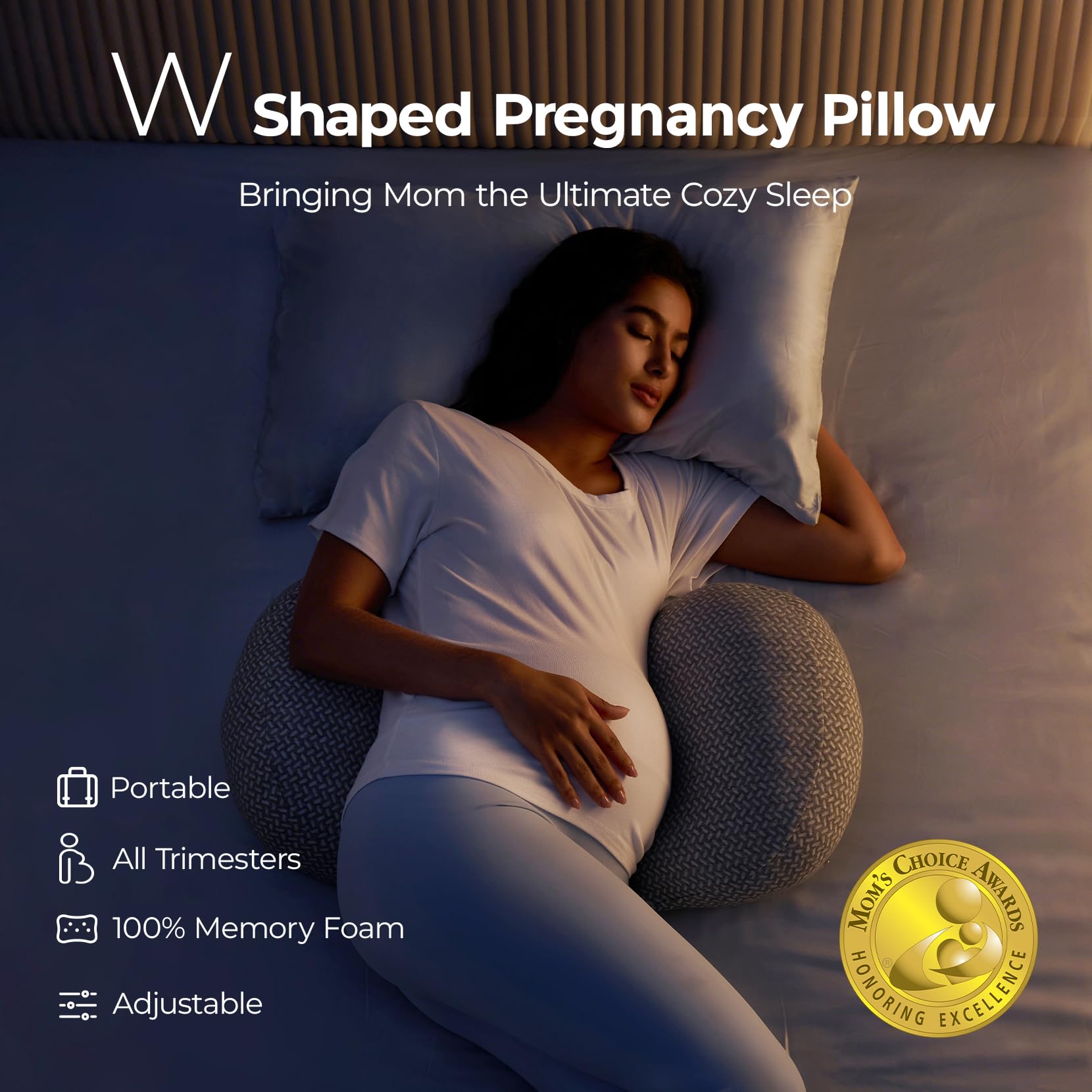 momcozy-memory-foam-portable-pregnancy-pillow-w-shaped-adjustable-maternity-wedg image 2