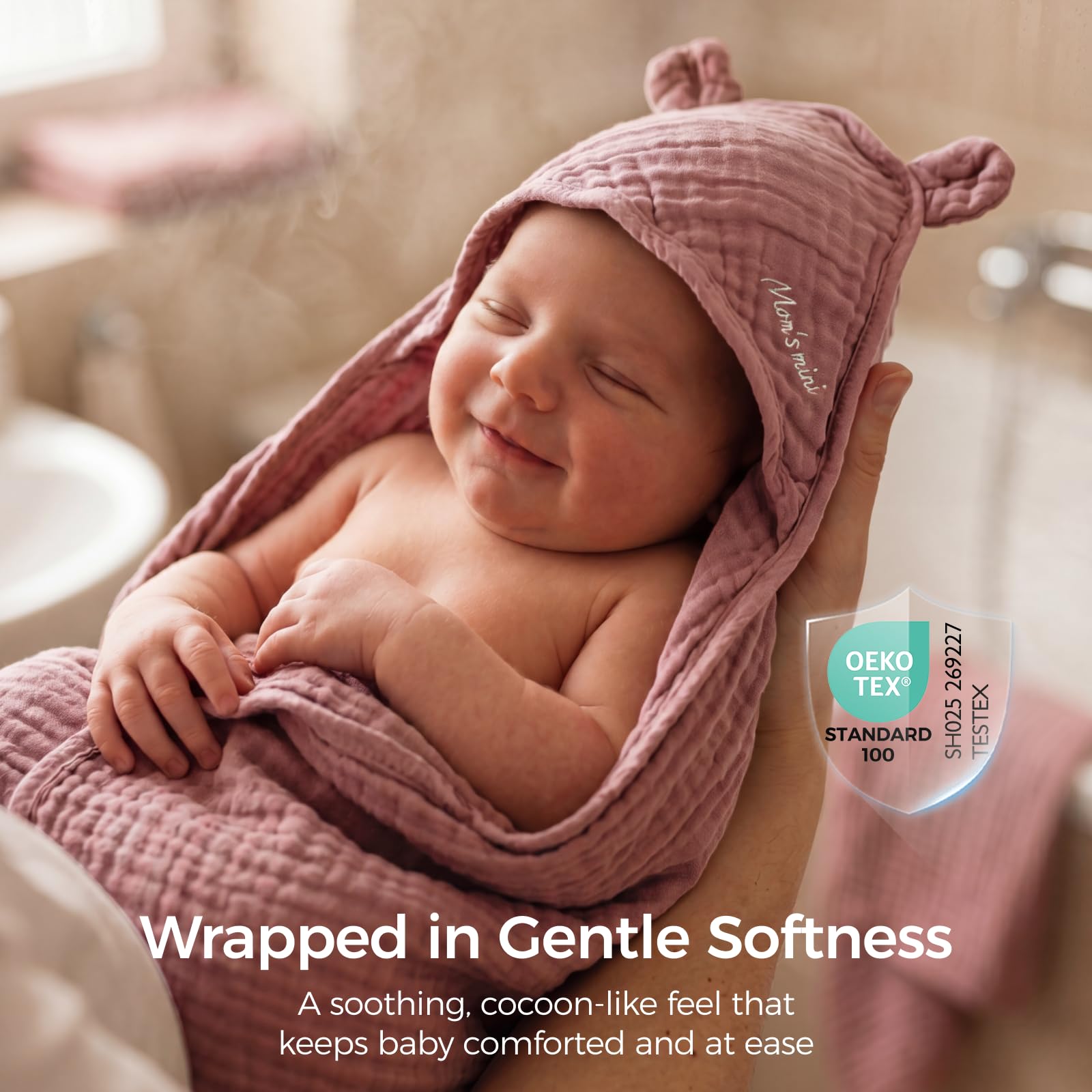 momcozy-baby-towels-6-layer-100-cotton-muslin-hooded-baby-towel-set-for-newborn- image 2
