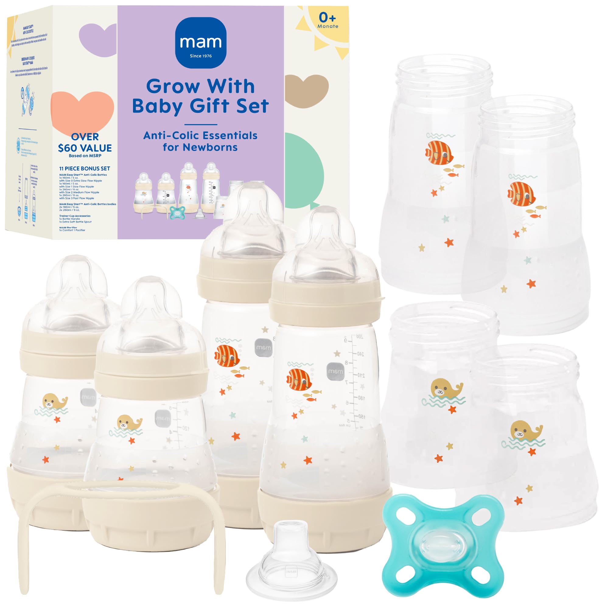 mam-grow-with-baby-anti-colic-bottle-pacifier-set-0-months-11-piece-feeding-syst image 1