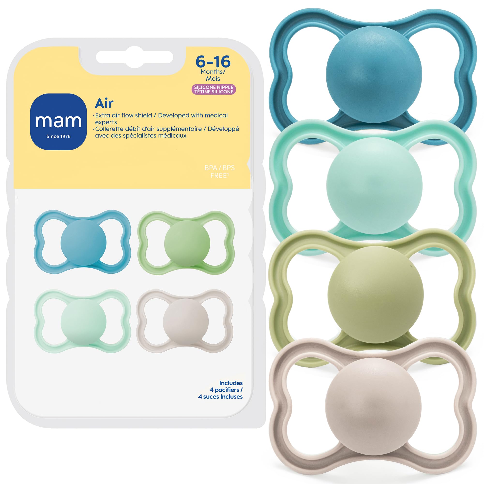 mam-air-pacifier-6-16-months-extra-air-flow-for-sensitive-skin-4-pack image 1