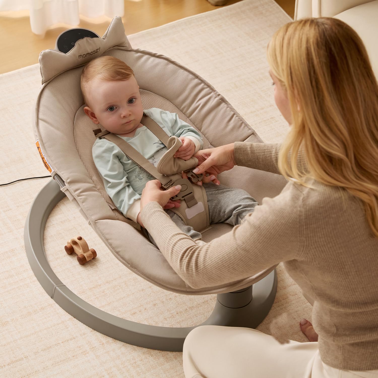 momcozy-2-in-1-electric-baby-swing-with-dual-arm-support-converts-to-toddler-sea image 7