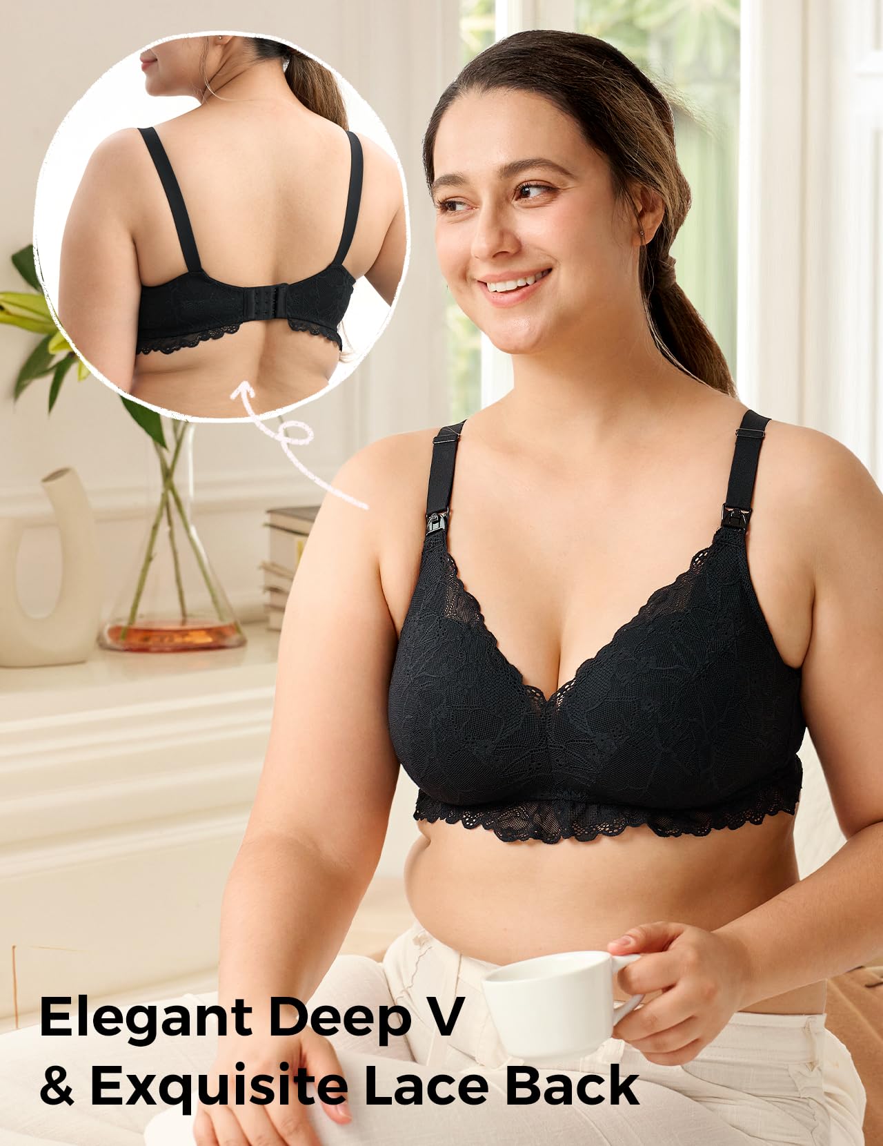 momcozy-lace-nursing-bra-wirefree-padded-v-neck-maternity-bra image 5