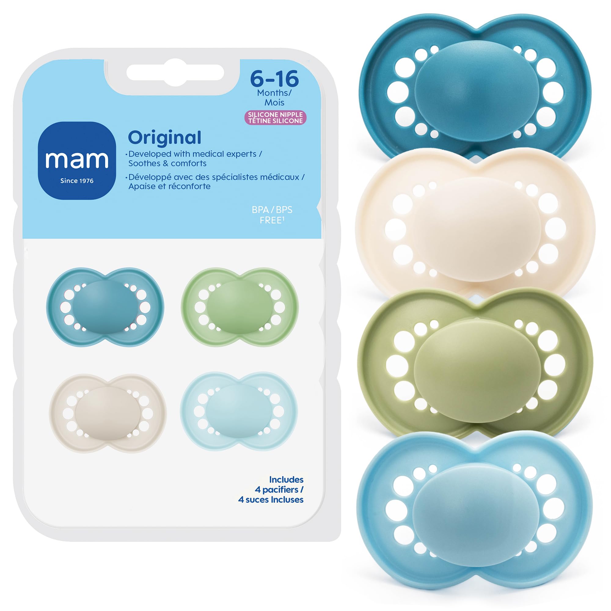 mam-original-baby-pacifiers-6-16-mths-4-pack-bpa-free-skin-soft-silicone-made-in image 1