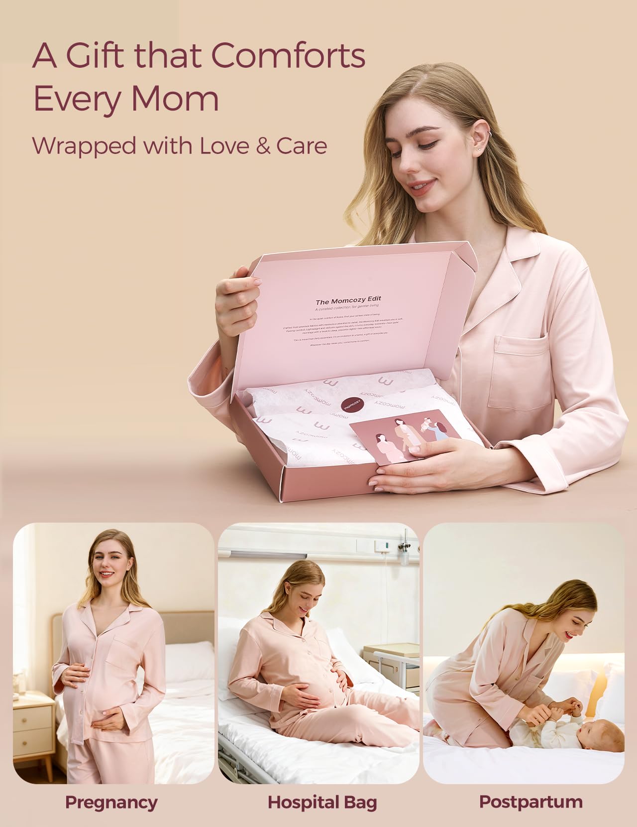 momcozy-postpartum-nursing-pajama-set-2-piece-long-sleeve-v-neck-button-down-cot image 6