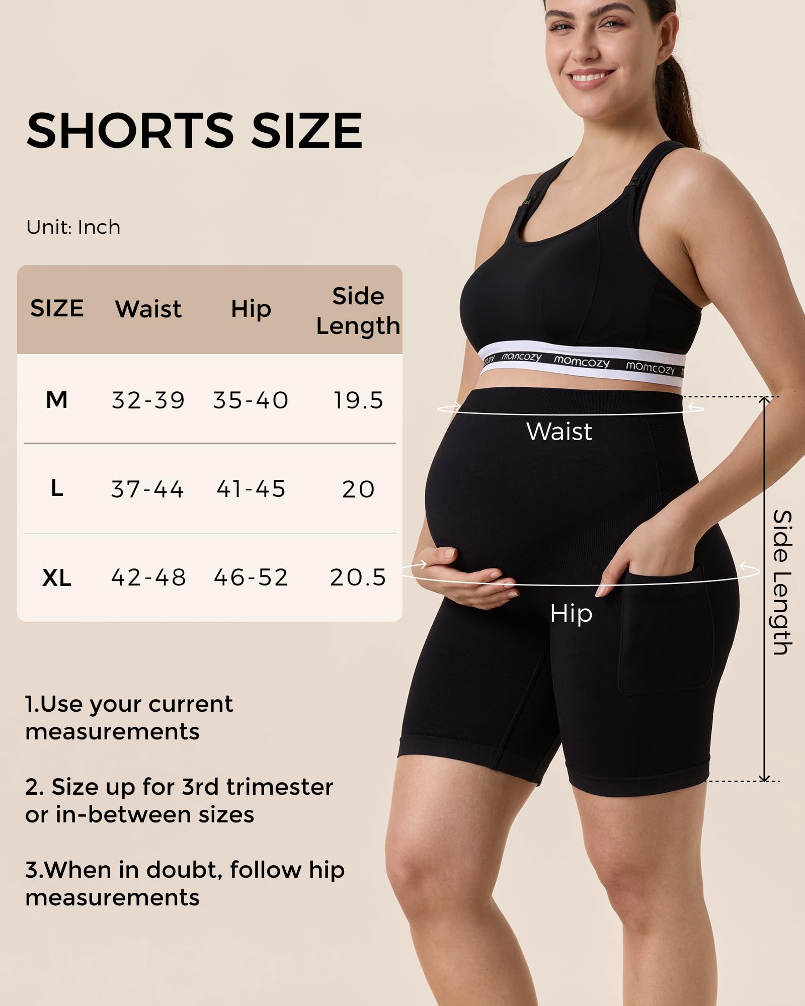 momcozy-women-seamless-knit-maternity-biker-shorts-with-pocket-6-over-belly-high image 2