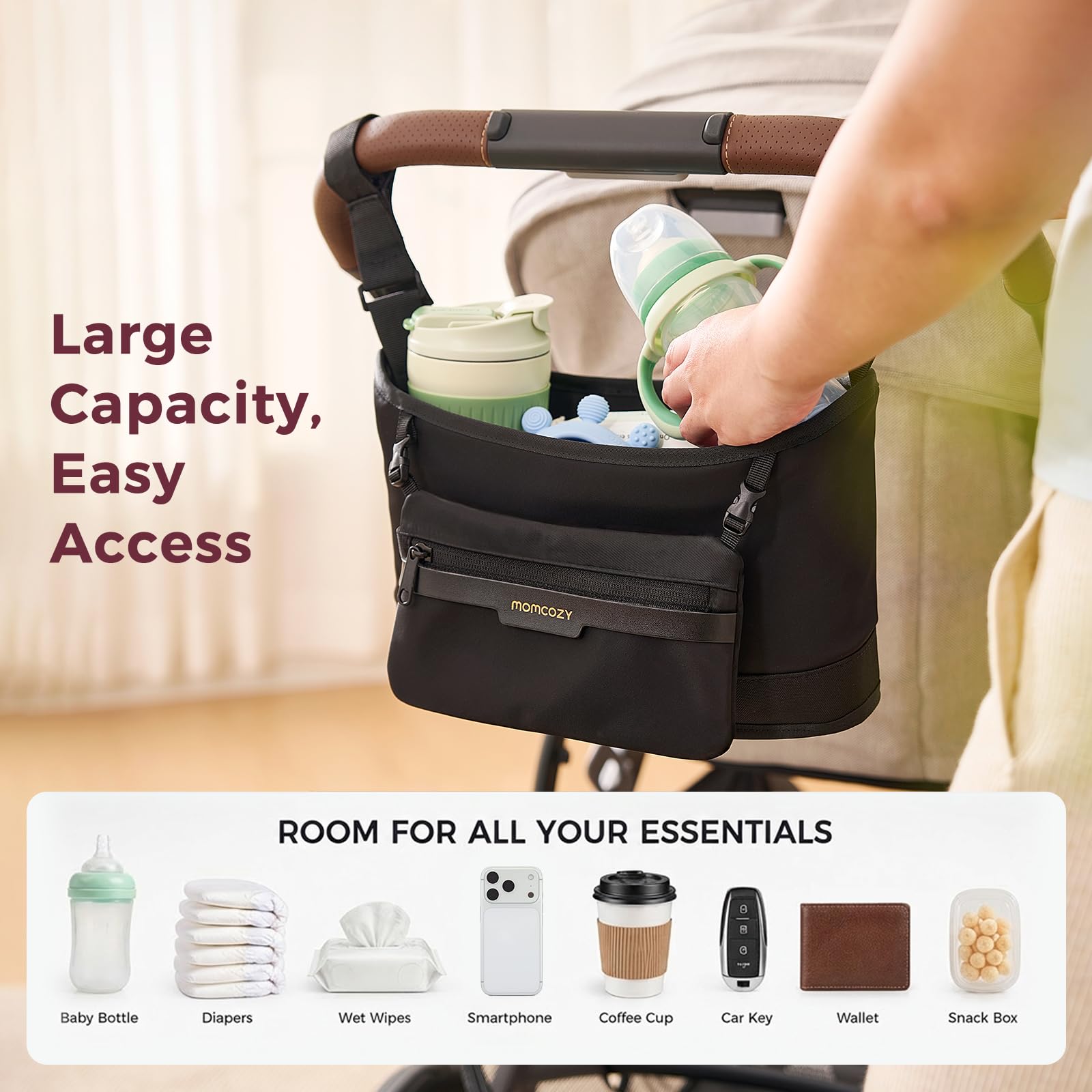 momcozy-universal-stroller-organizer-stroller-caddy-with-insulated-cup-holders-s image 2