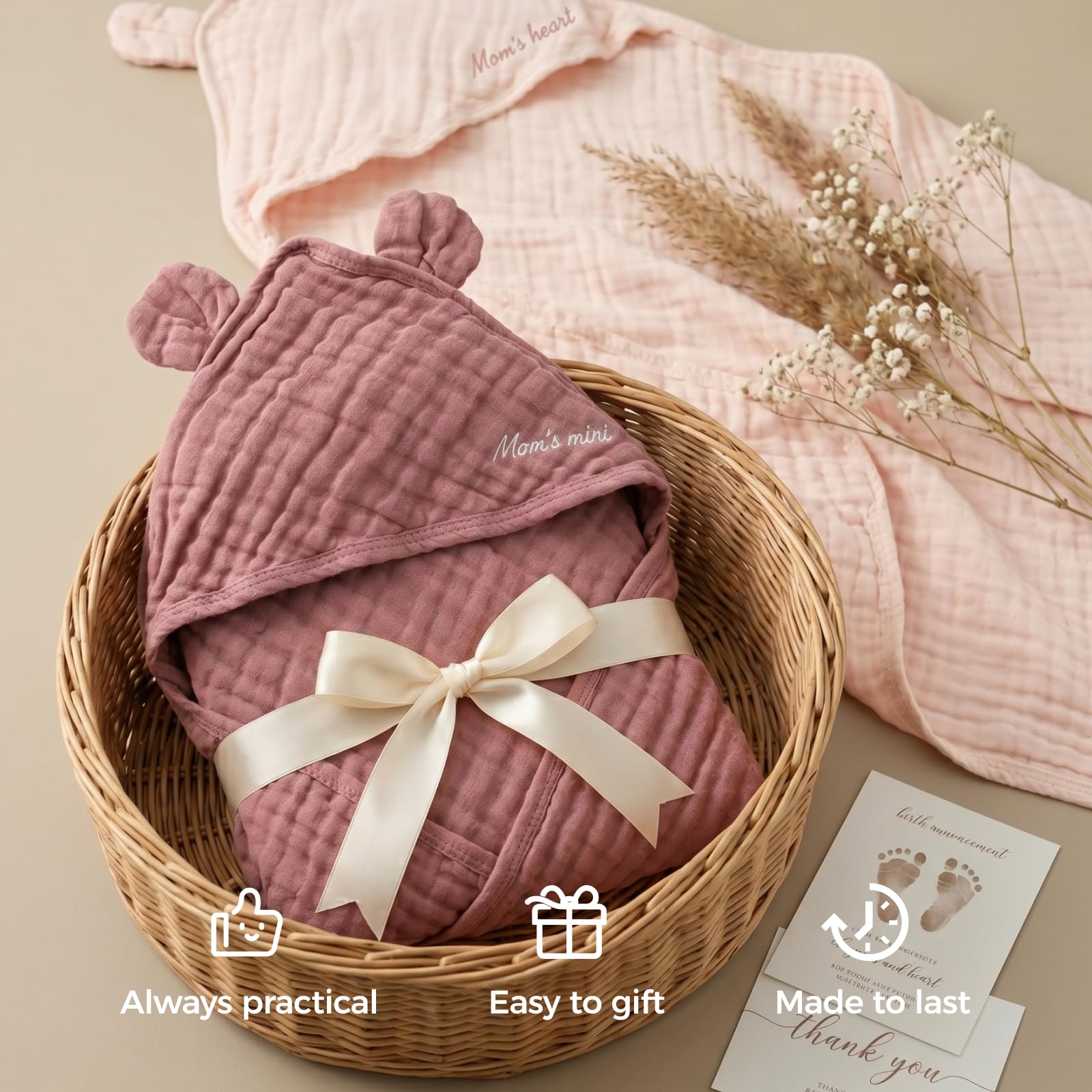 momcozy-baby-towels-6-layer-100-cotton-muslin-hooded-baby-towel-set-for-newborn- image 8