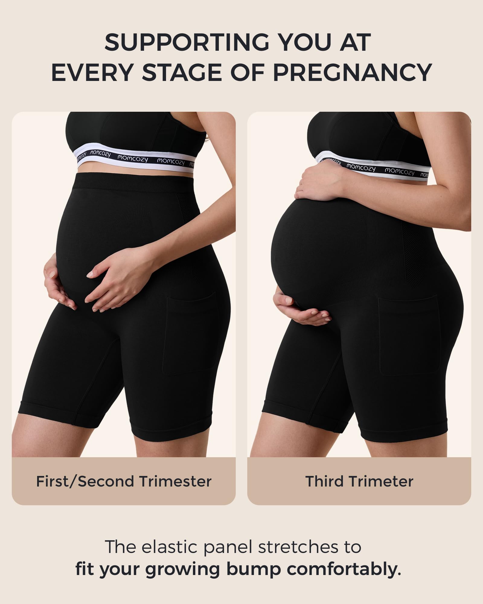momcozy-women-seamless-knit-maternity-biker-shorts-with-pocket-6-over-belly-high image 7