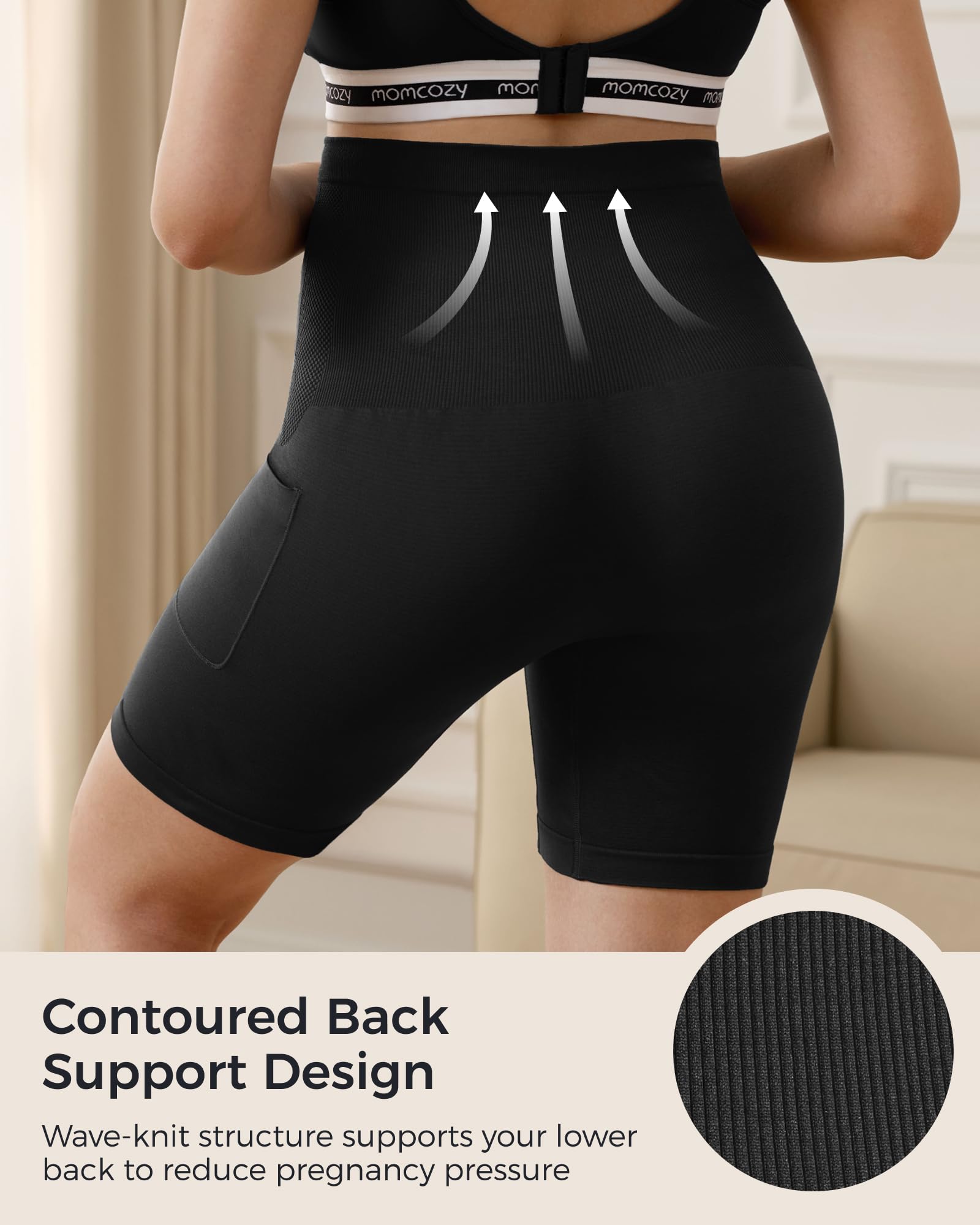 momcozy-women-seamless-knit-maternity-biker-shorts-with-pocket-6-over-belly-high image 3