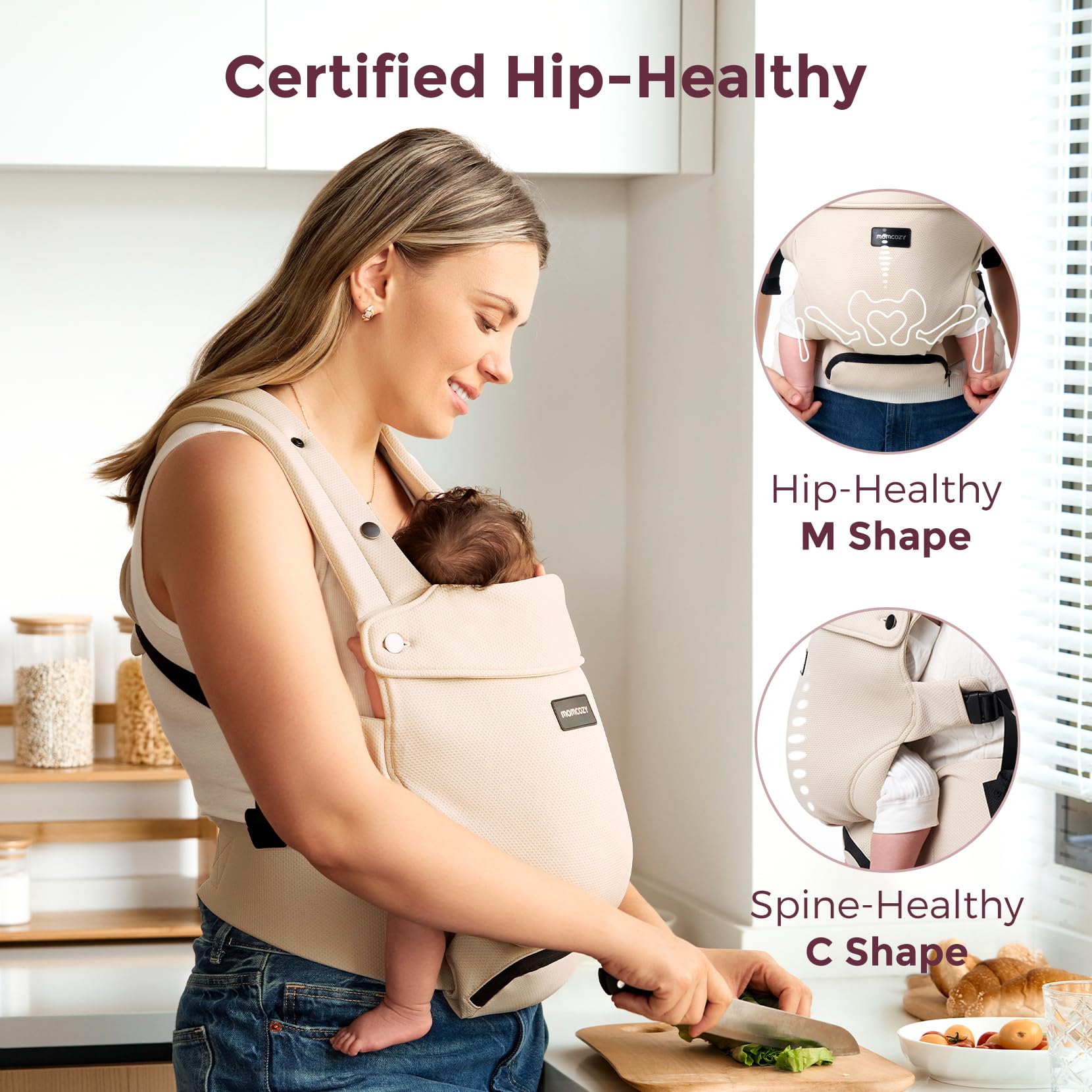 momcozy-newborn-baby-carrier-ergonomic-lightweight-for-7-24lbs-airmesh-khaki image 6