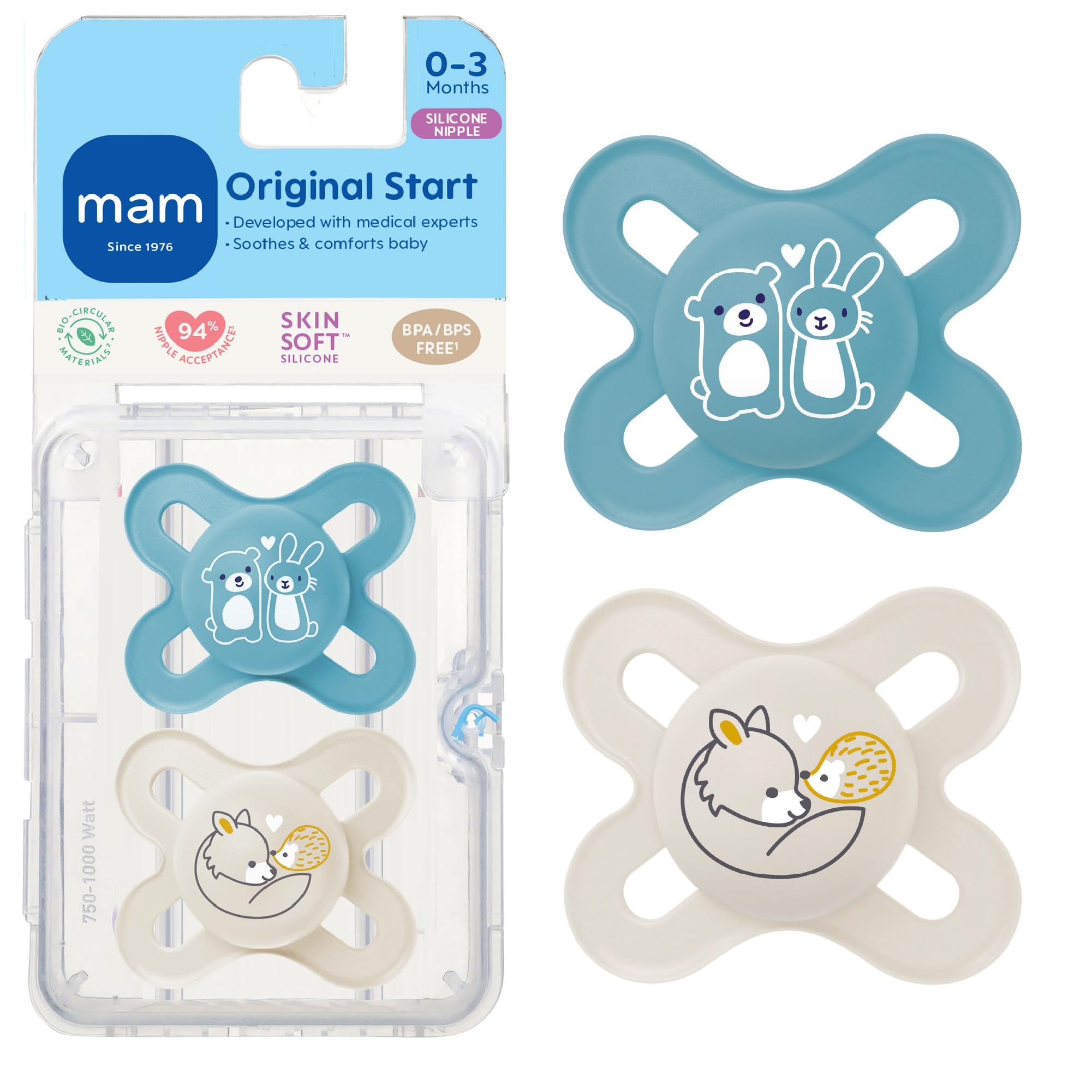 mam-original-start-newborn-pacifiers-0-3-months-skinsoft-silicone-2-pack image 1