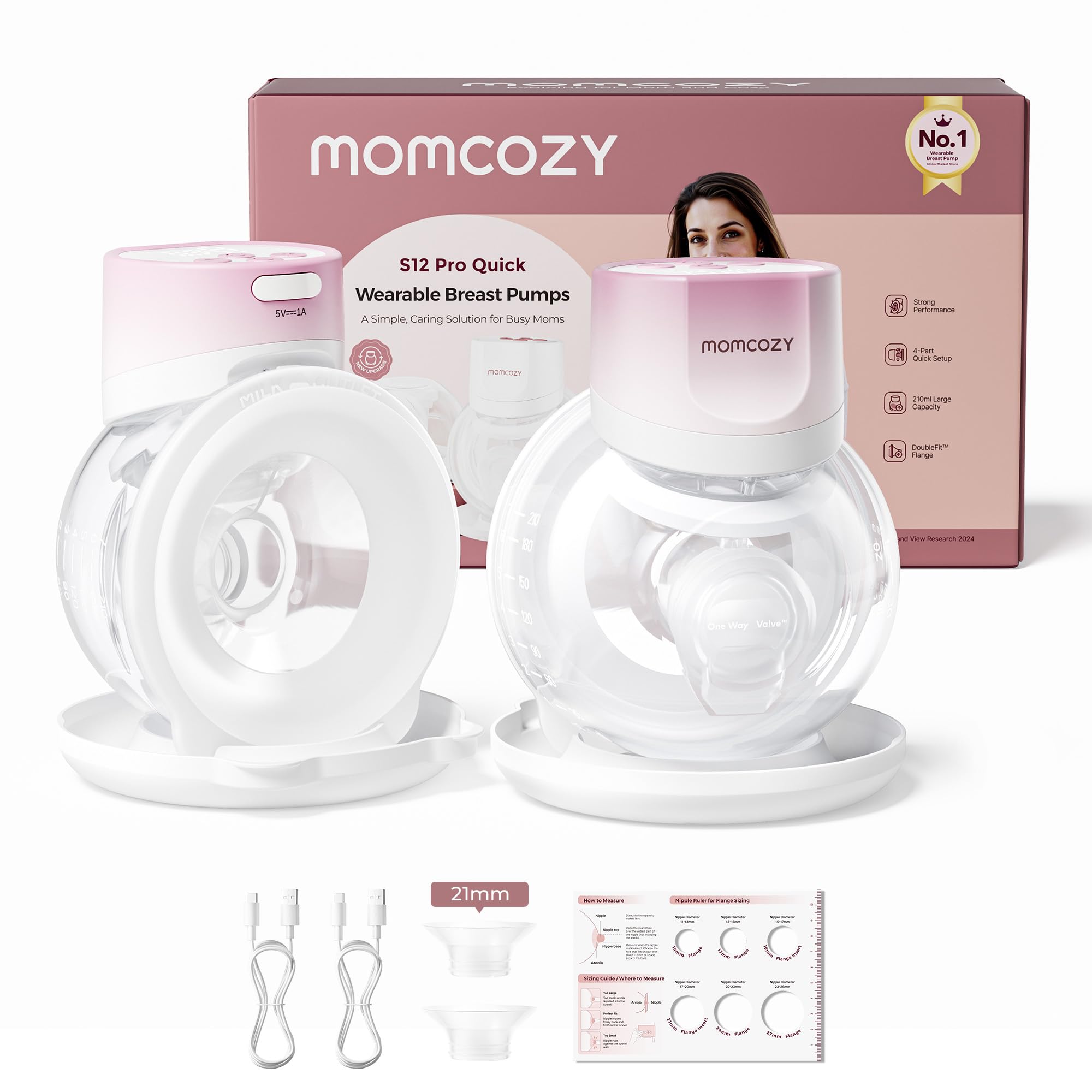momcozy-s12-pro-quick-wearable-breast-pump-2-pack-24mm-flanges-cozy-pink image 1