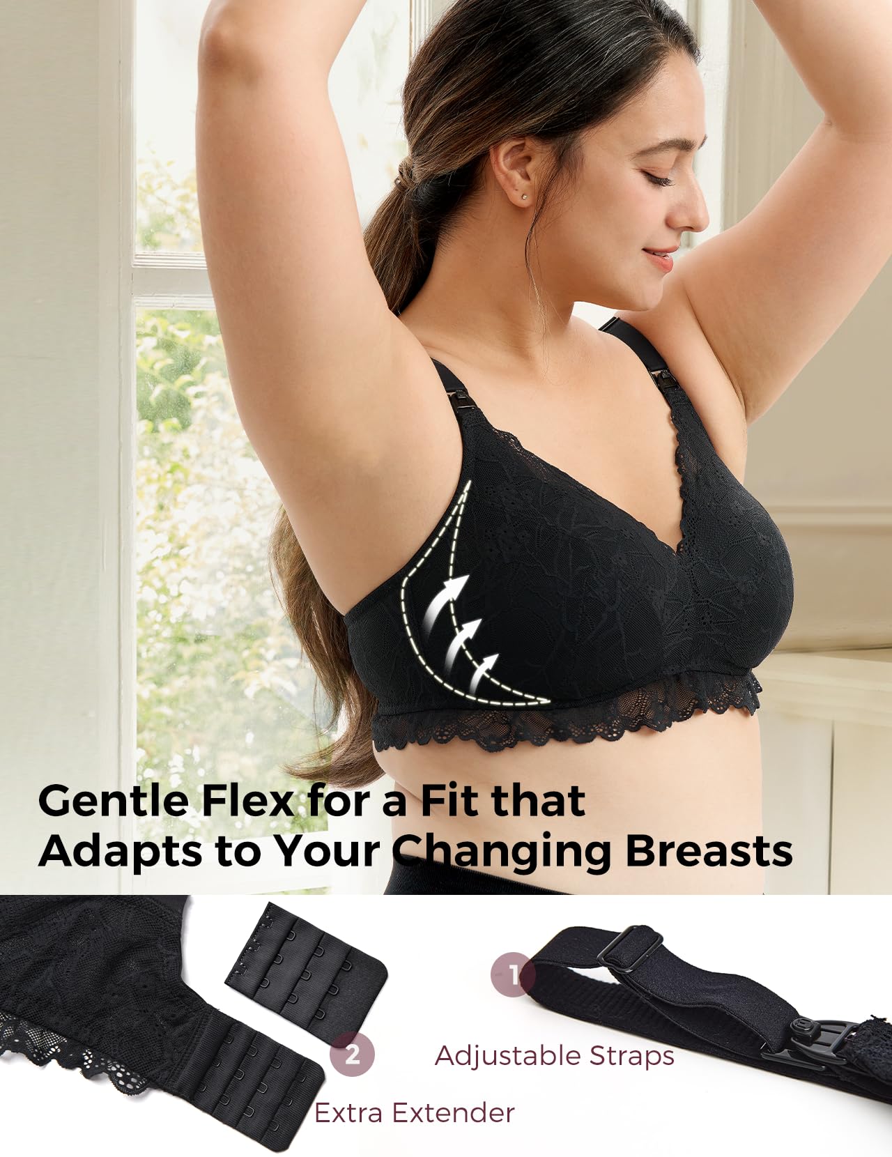momcozy-lace-nursing-bra-wirefree-padded-v-neck-maternity-bra image 3