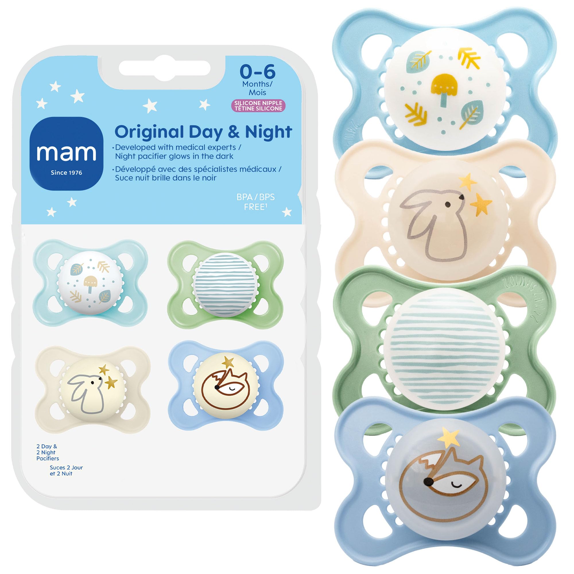 mam-original-baby-pacifiers-0-6-months-glows-in-the-dark-4-pack image 1