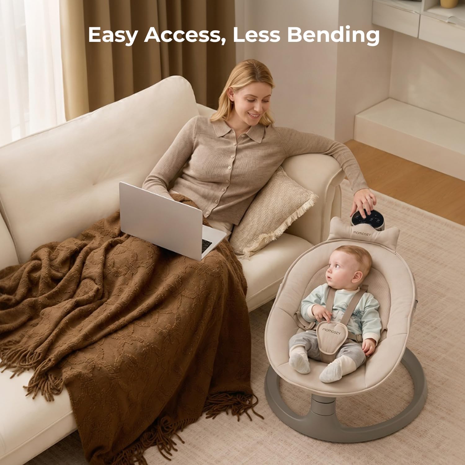 momcozy-2-in-1-electric-baby-swing-with-dual-arm-support-converts-to-toddler-sea image 4