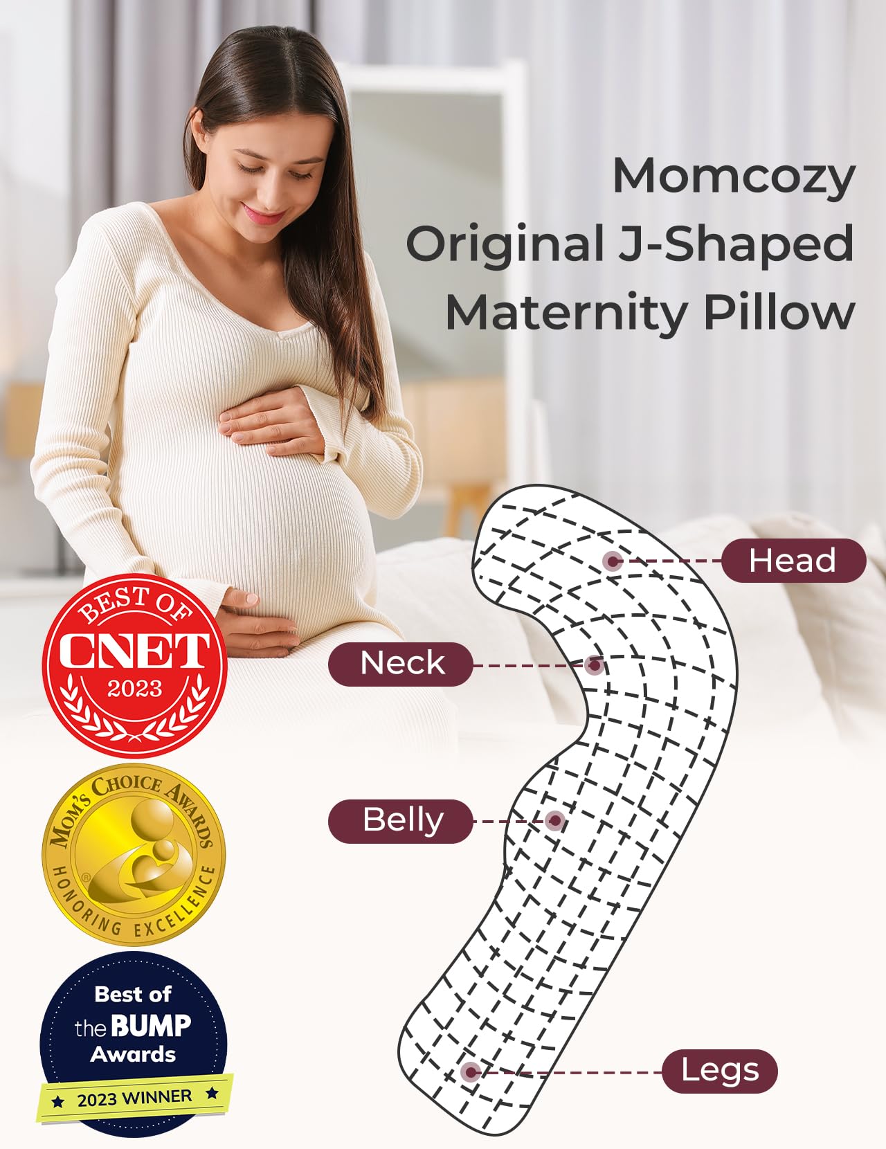 momcozy-j-shaped-maternity-body-pillow-for-side-sleeping-soft-jersey-cover-adjus image 2