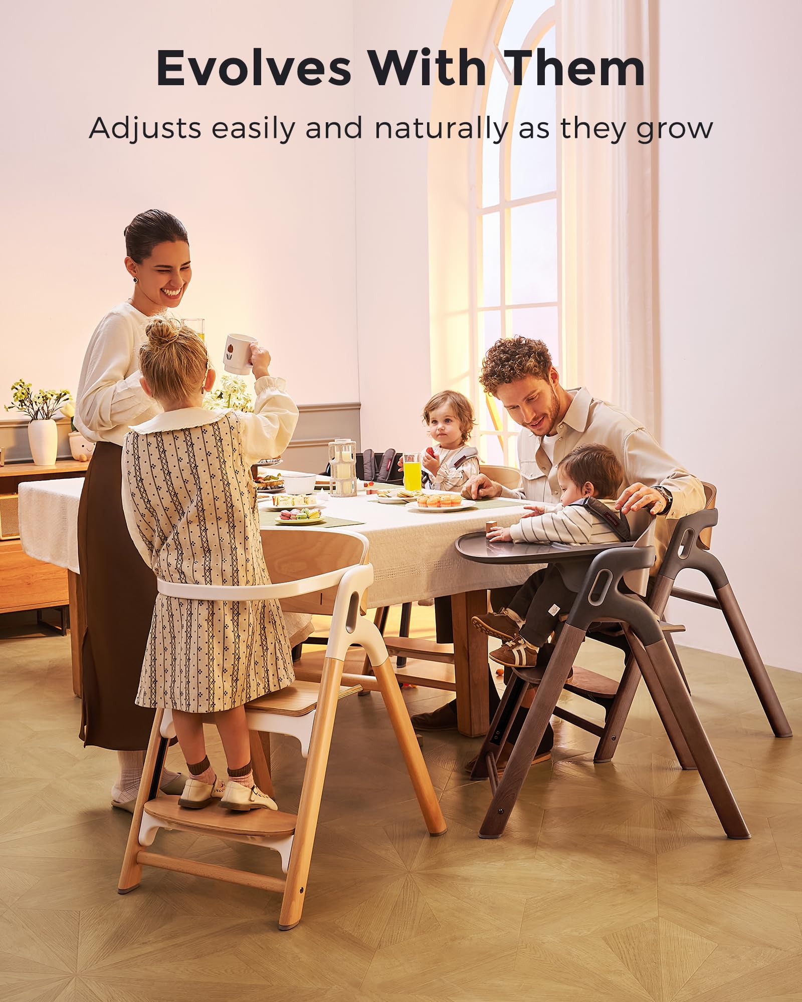 momcozy-dinerpal-wooden-high-chair-5-in-1-convertible-baby-highchair-to-adult-ch image 3