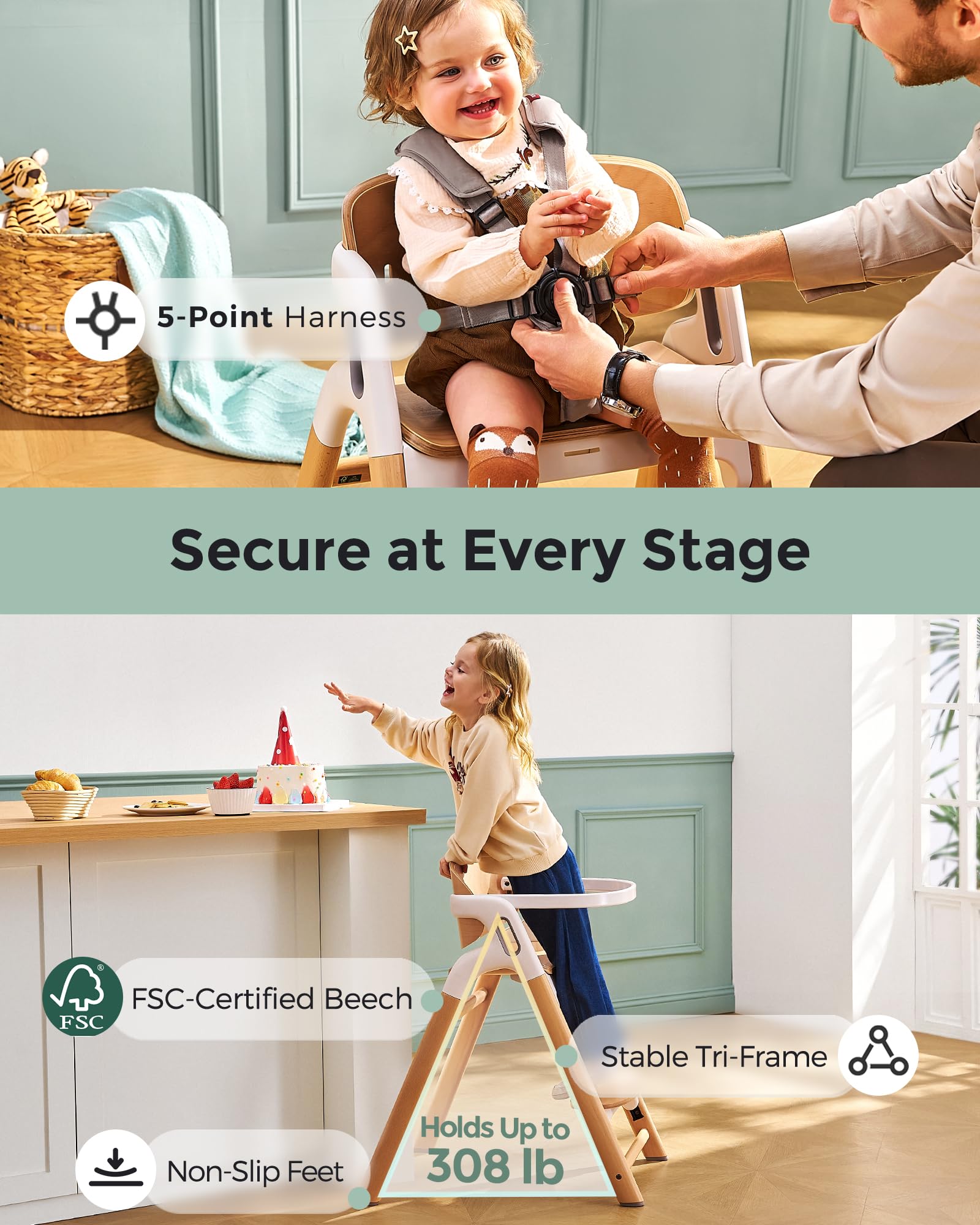 momcozy-dinerpal-wooden-high-chair-5-in-1-convertible-baby-highchair-to-adult-ch image 6
