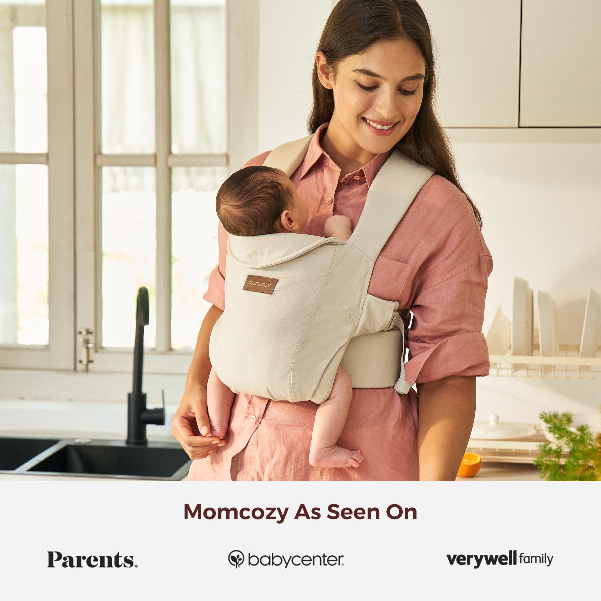 momcozy-weesnug-newborn-carrier-ergonomic-cross-back-support-7-25-lbs-khaki image 7