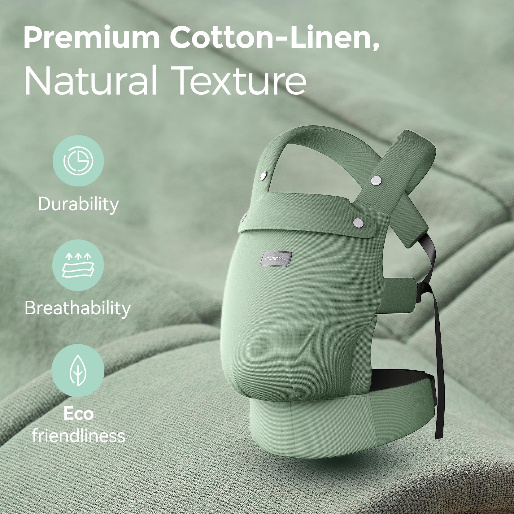 momcozy-baby-carrier-with-cotton-linen-ergonomic-design-7-45-lbs-sage-green image 3