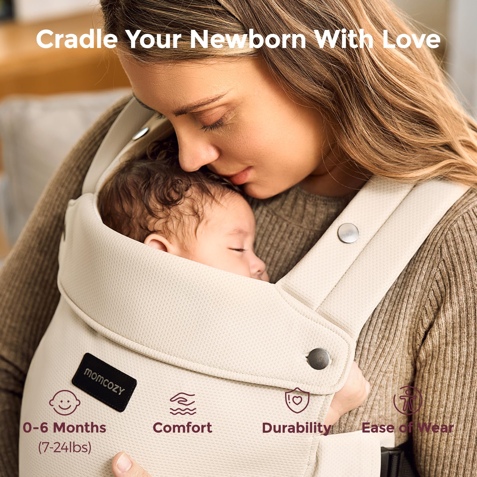 momcozy-newborn-baby-carrier-ergonomic-lightweight-for-7-24lbs-airmesh-khaki image 3