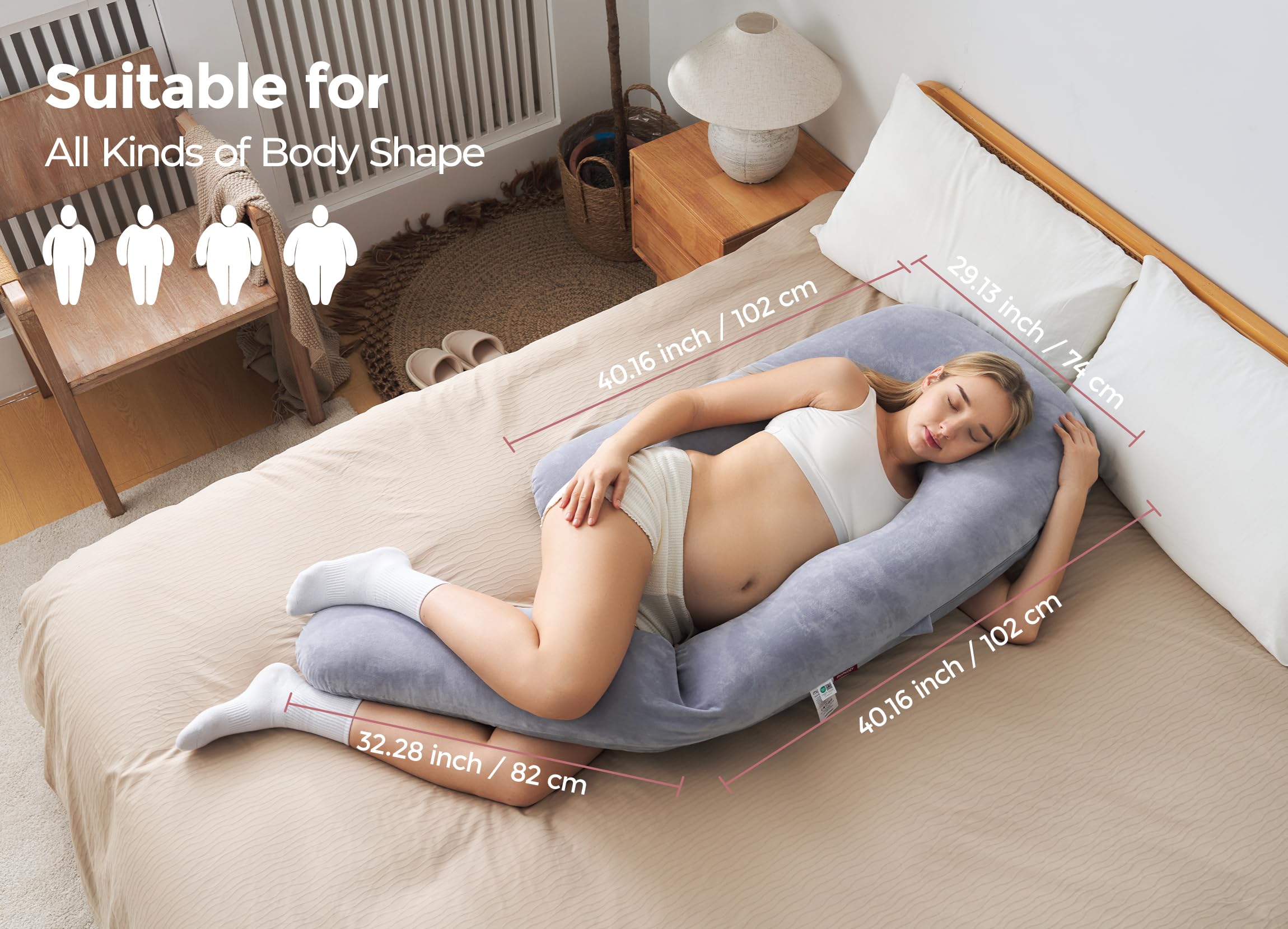 momcozy-dreamlign-u-pro-maternity-pillow-with-adjustable-leg-pillow-full-body-su image 8
