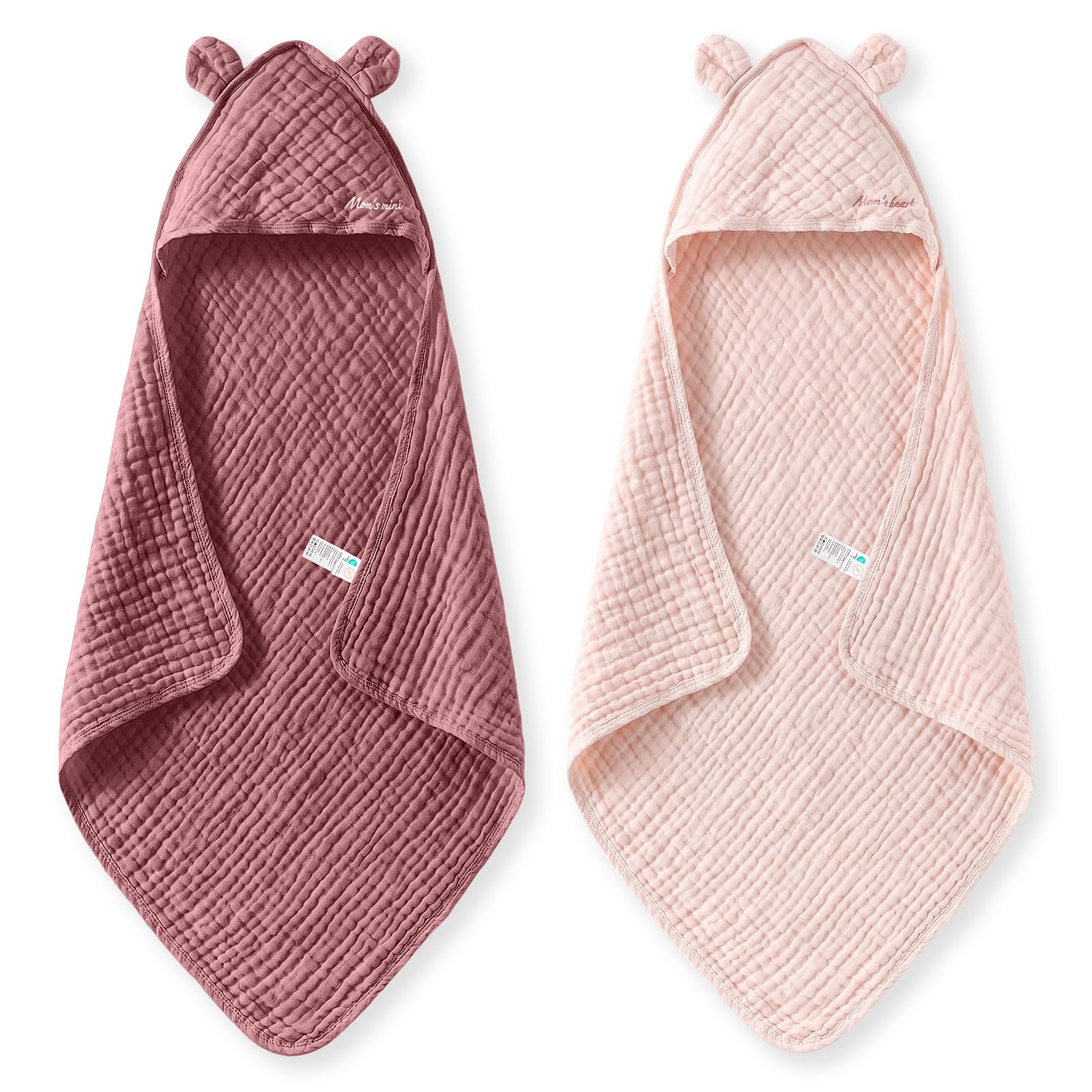 momcozy-baby-towels-6-layer-100-cotton-muslin-hooded-baby-towel-set-for-newborn- image 1