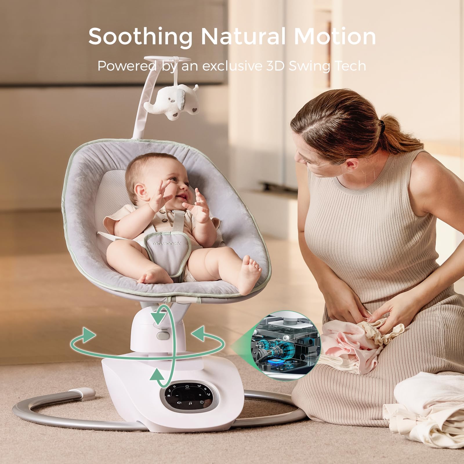 momcozy-cocosway-electric-baby-swing-180-rotating-seat-6-motions-4-speeds-remote image 2