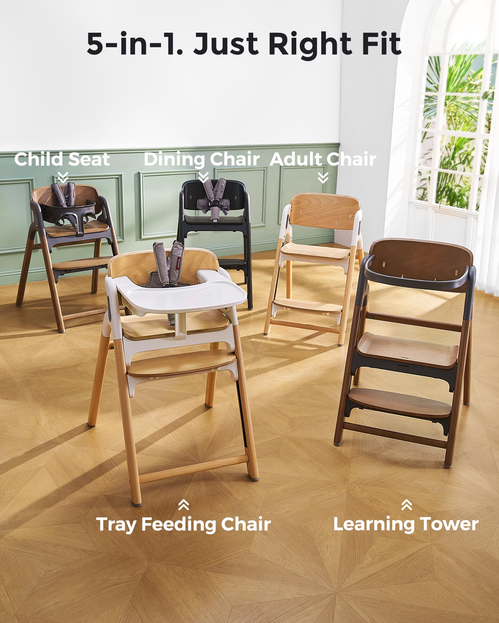 momcozy-dinerpal-wooden-high-chair-5-in-1-convertible-baby-highchair-to-adult-ch image 4