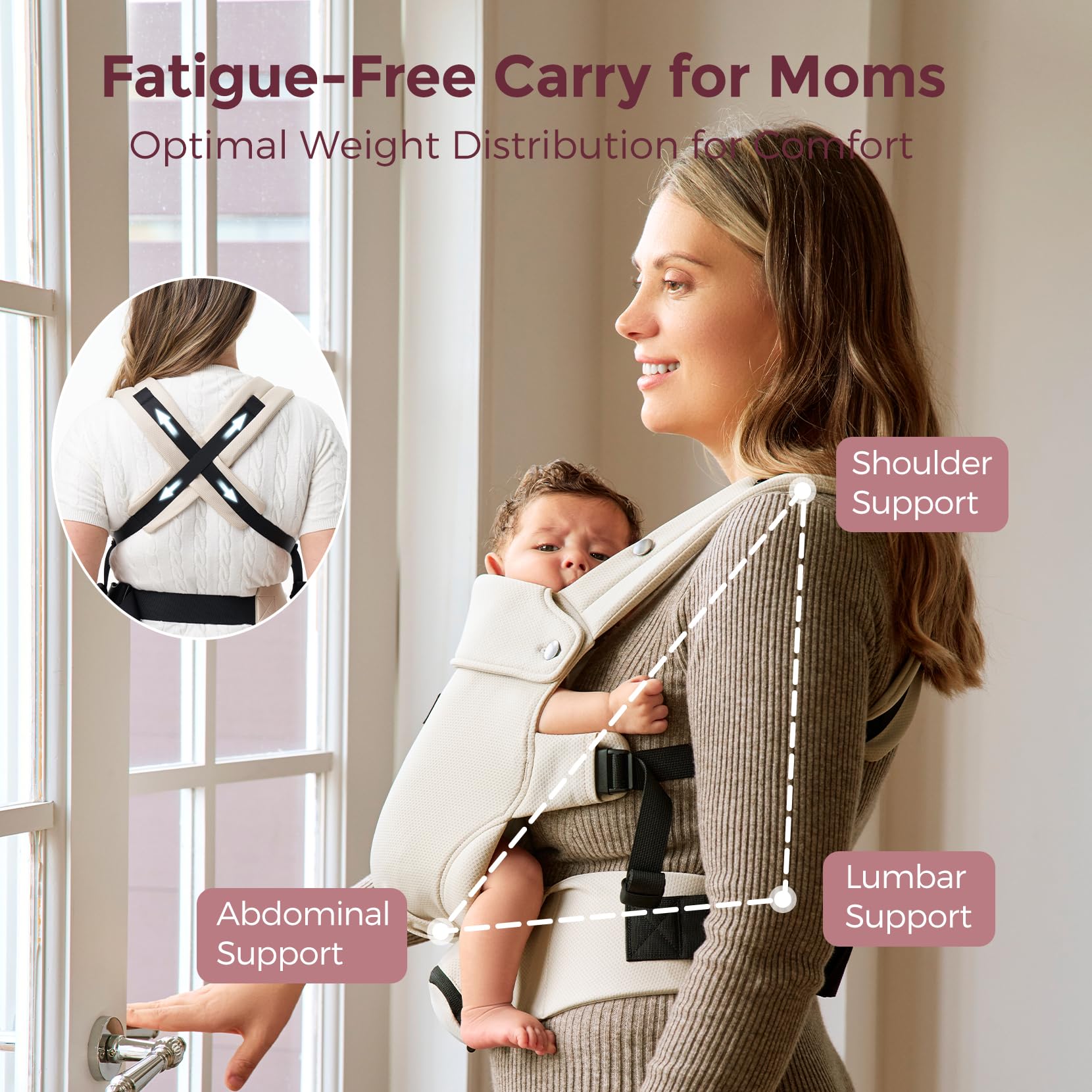 momcozy-newborn-baby-carrier-ergonomic-lightweight-for-7-24lbs-airmesh-khaki image 7