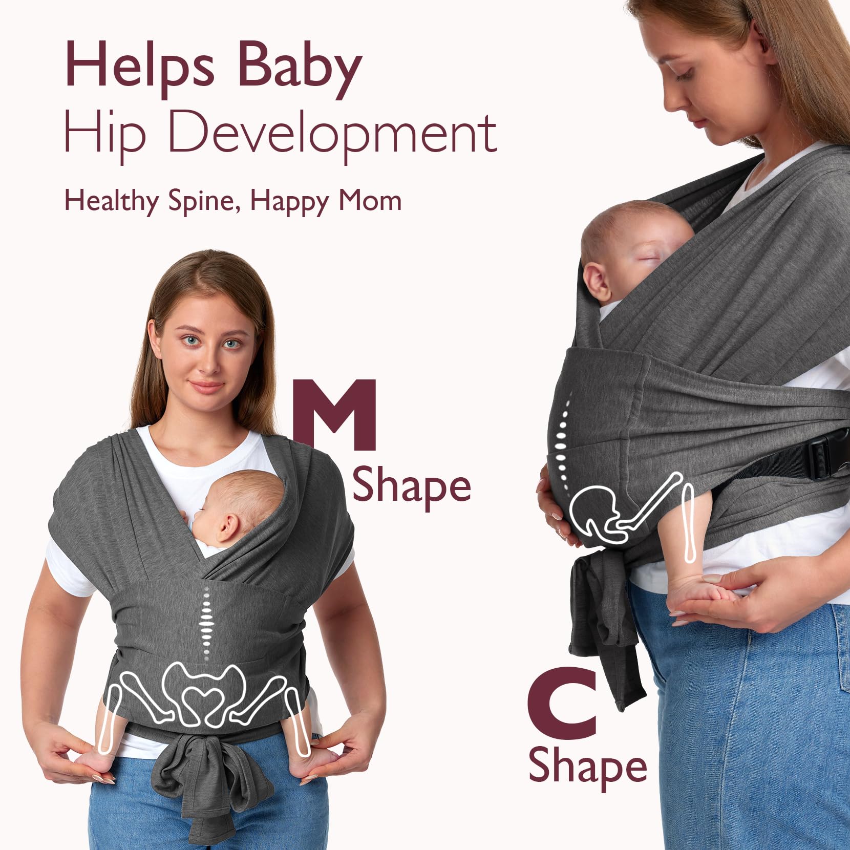 momcozy-baby-wrap-carrier-skin-friendly-fabric-adjustable-buckle-deep-grey-newbo image 6