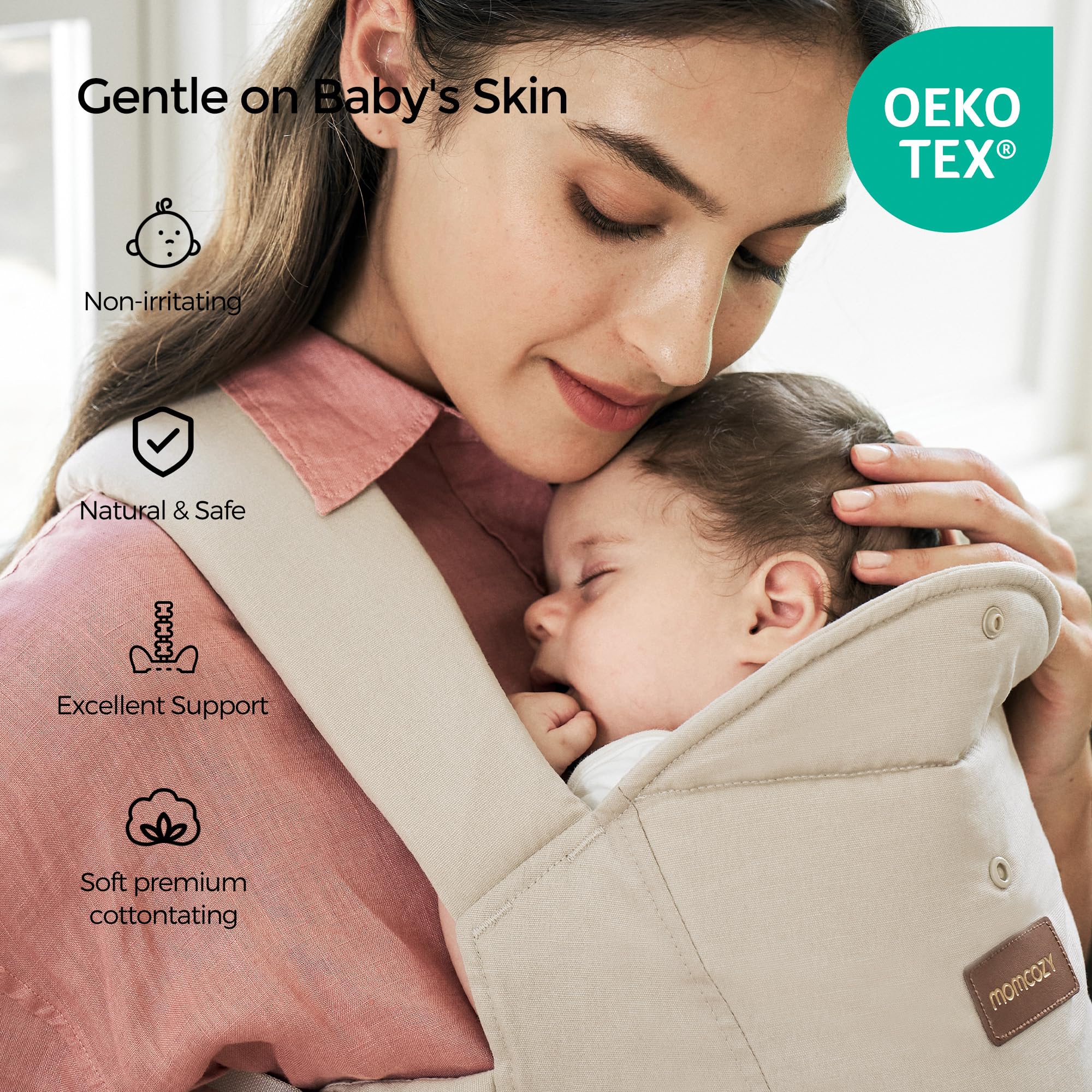 momcozy-weesnug-newborn-carrier-ergonomic-cross-back-support-7-25-lbs-khaki image 4