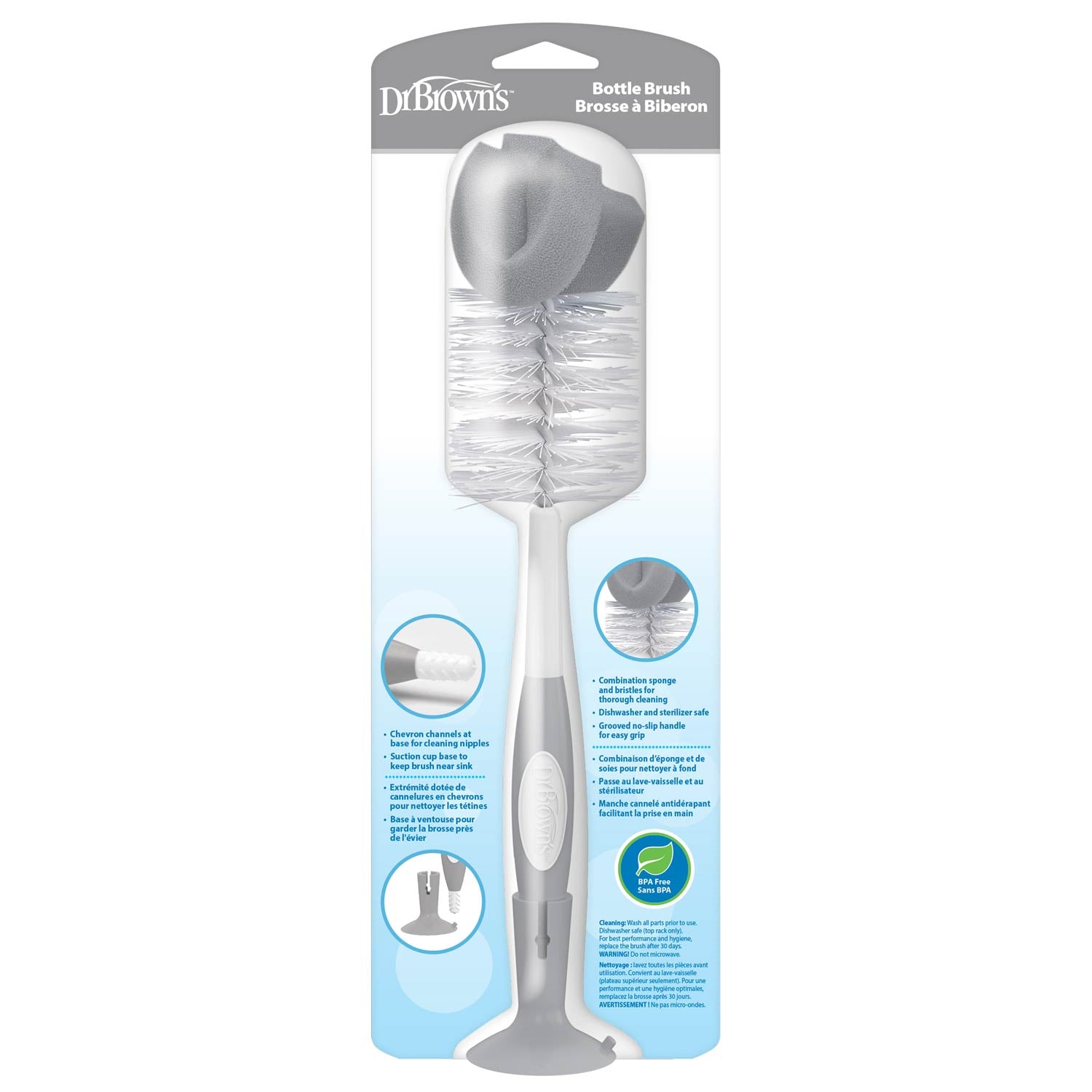 dr-brown-s-baby-bottle-brush-with-bristle-sponge-and-ridged-nipple-cleaner image 2