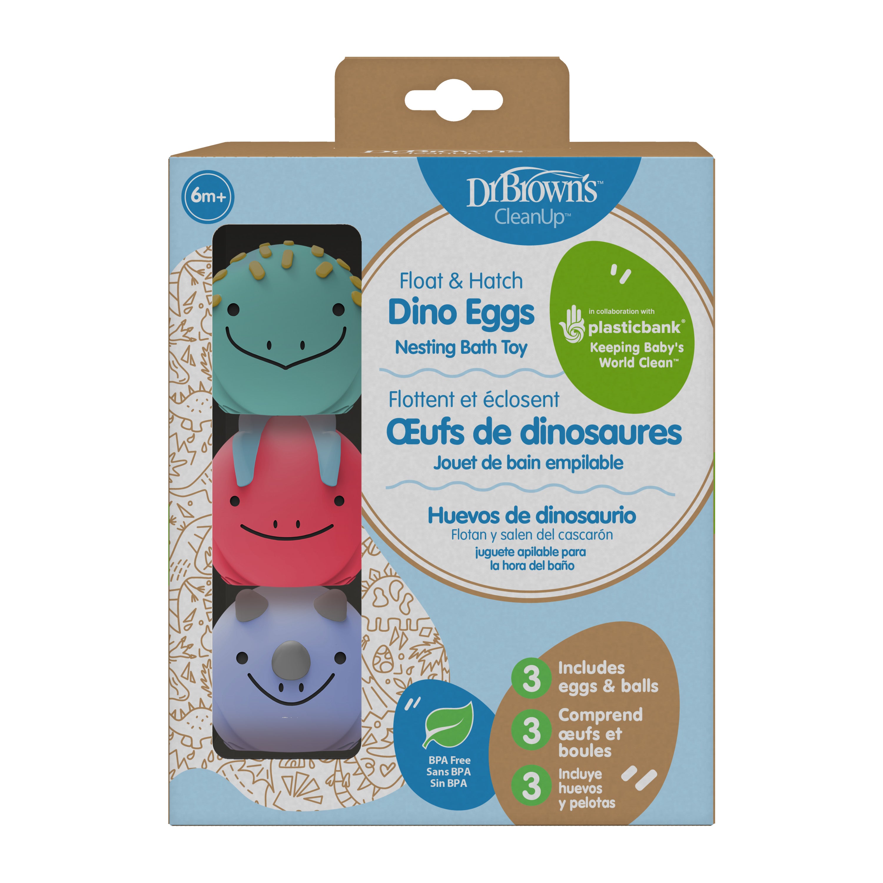 dr-brown-s-cleanup-float-hatch-dino-eggs-bath-toy-3-nesting-dinosaurs image 2