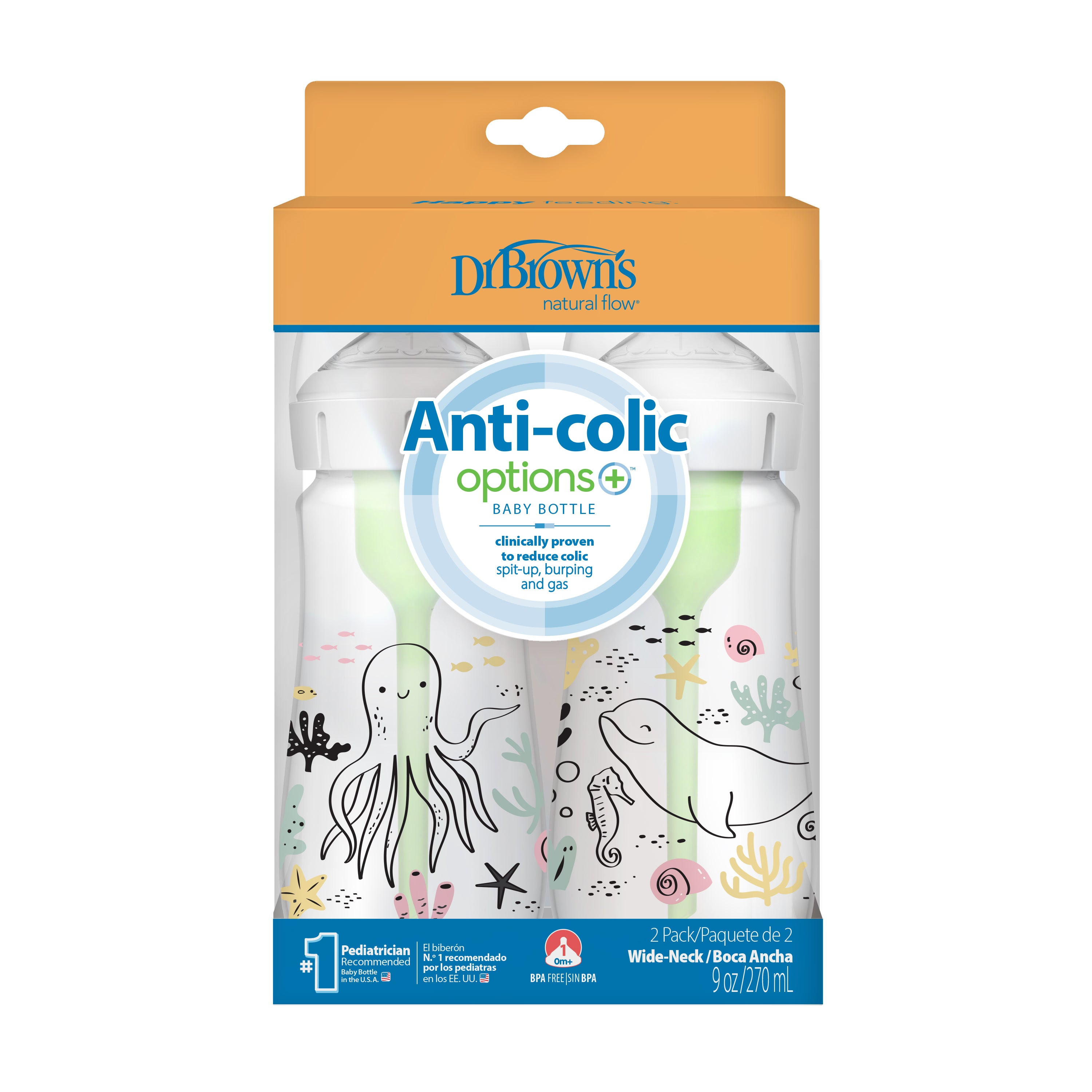 dr-brown-s-natural-flow-anti-colic-options-wide-neck-baby-bottle-9oz-270ml-2-pac image 2