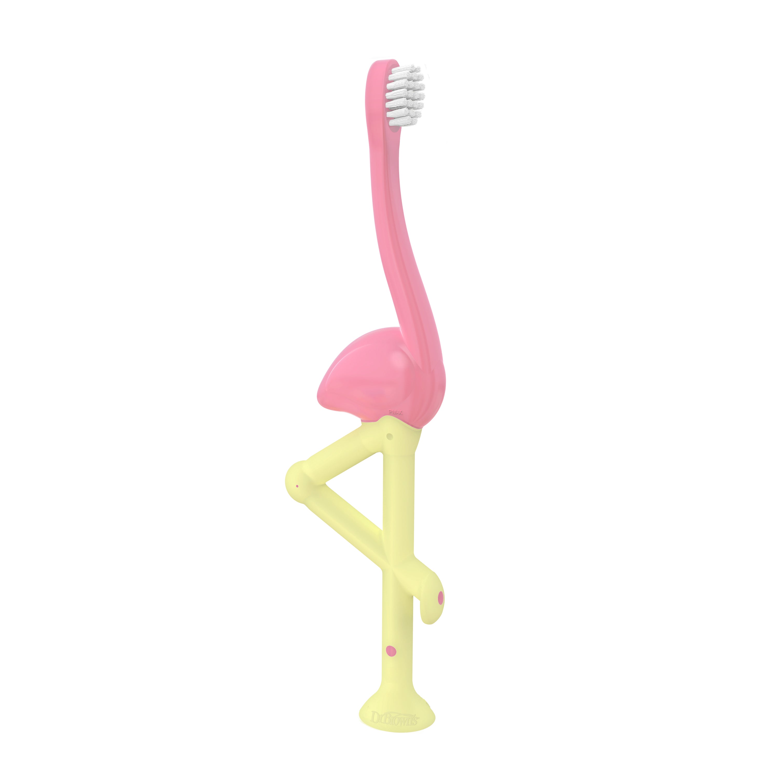 dr-brown-s-flamingo-toddler-toothbrush-soft-bristles-with-suction-cup-base image 2