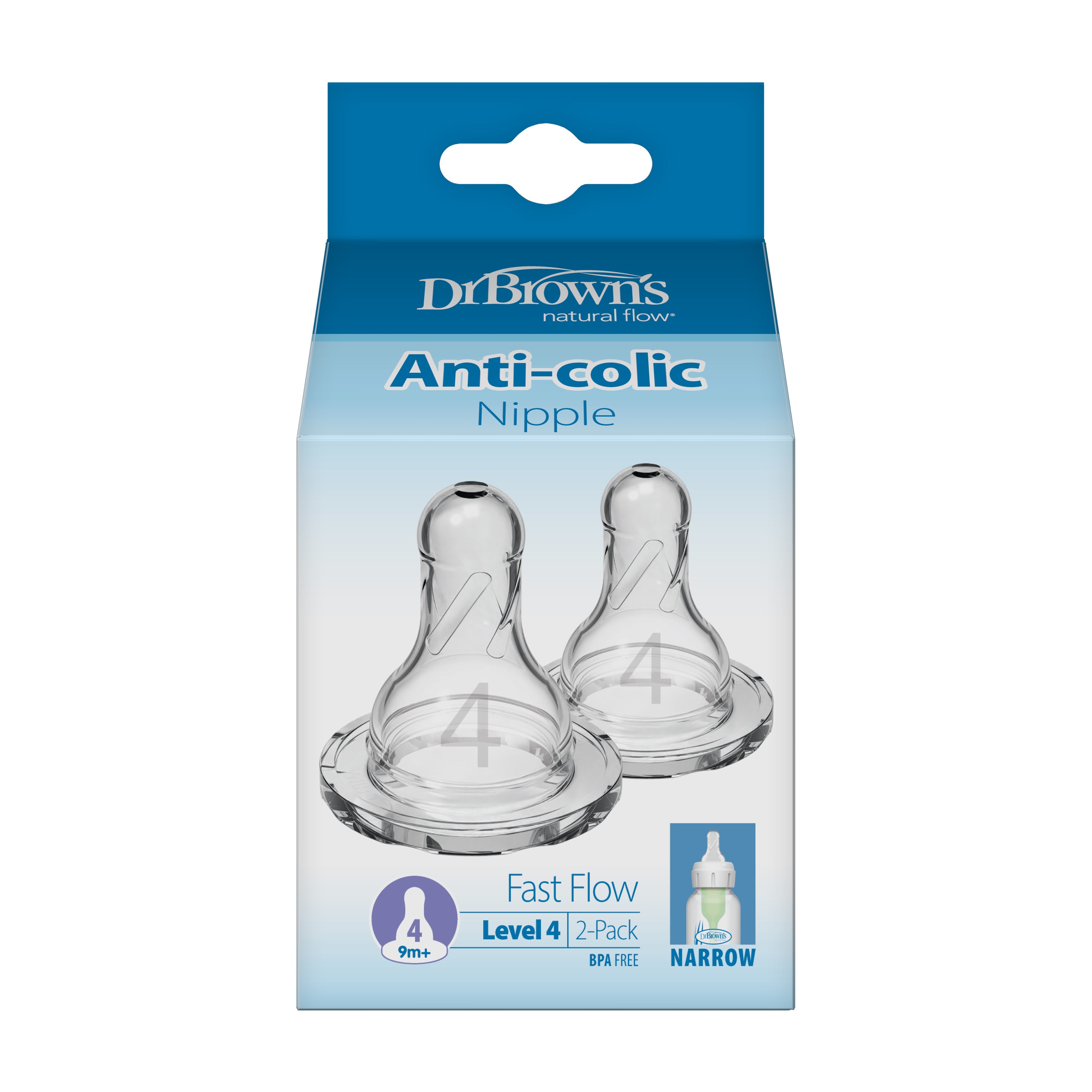 dr-brown-s-natural-flow-narrow-baby-bottle-silicone-nipple-level-4-2-pack image 2