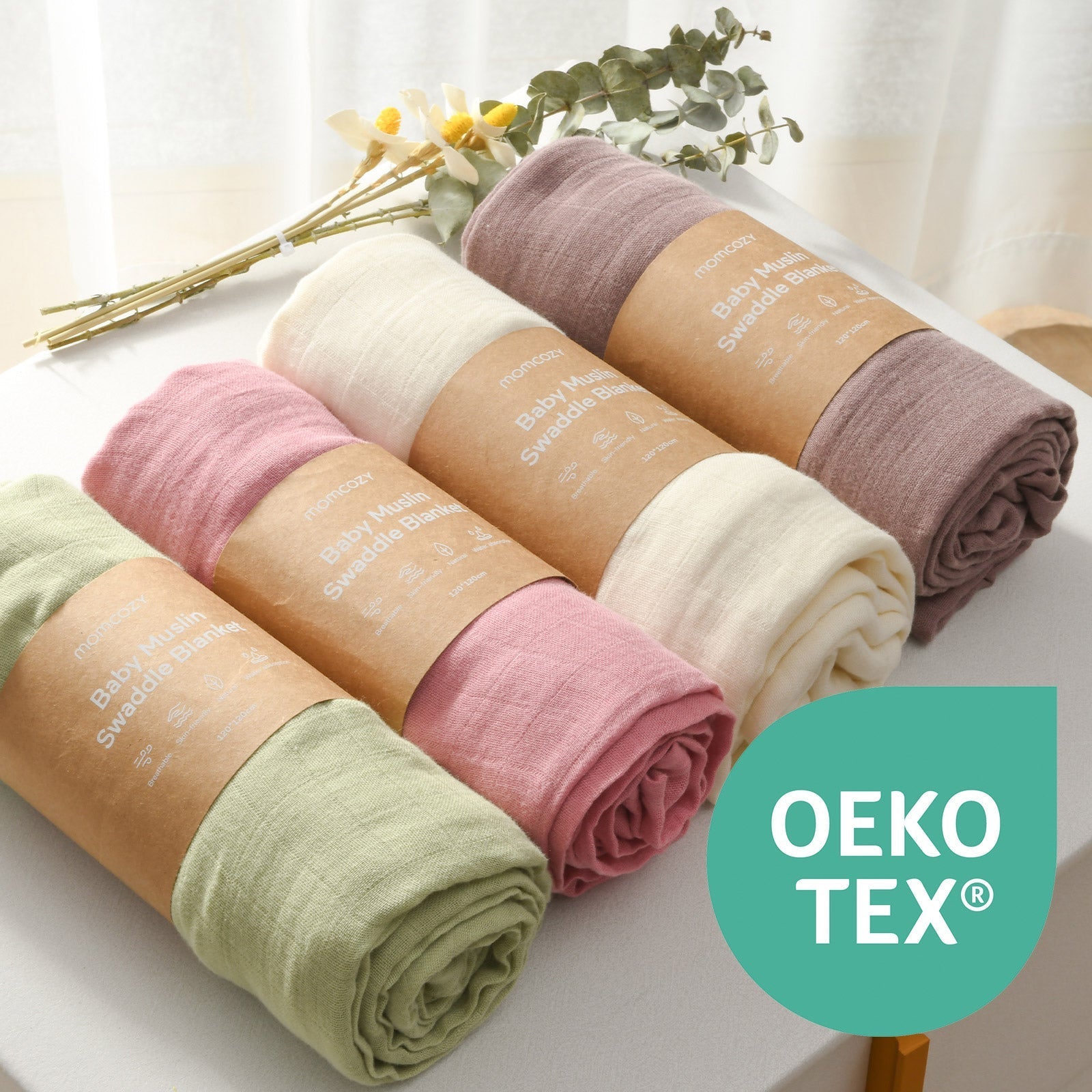 momcozy-softness-swaddle-blankets-light-green-4-pack image 2