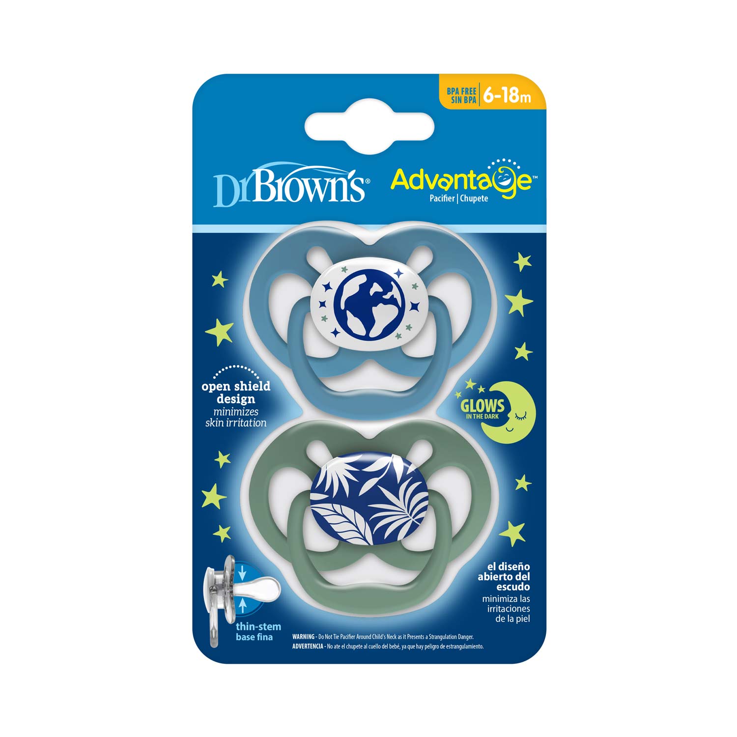 dr-brown-s-advantage-glow-in-the-dark-pacifiers-ages-6-18-months-2-count image 2