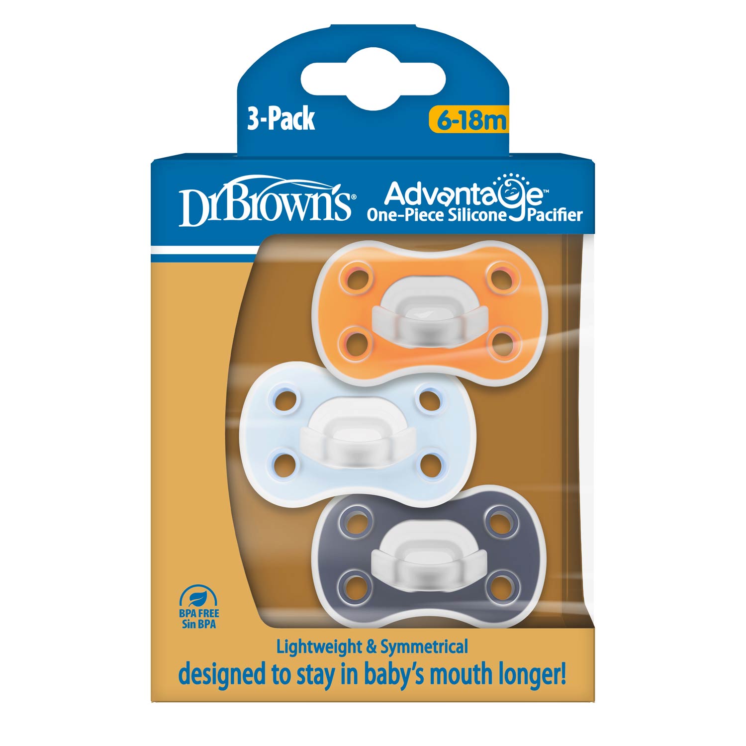 dr-brown-s-advantage-one-piece-silicone-pacifier-3-pack-6-18-months image 2