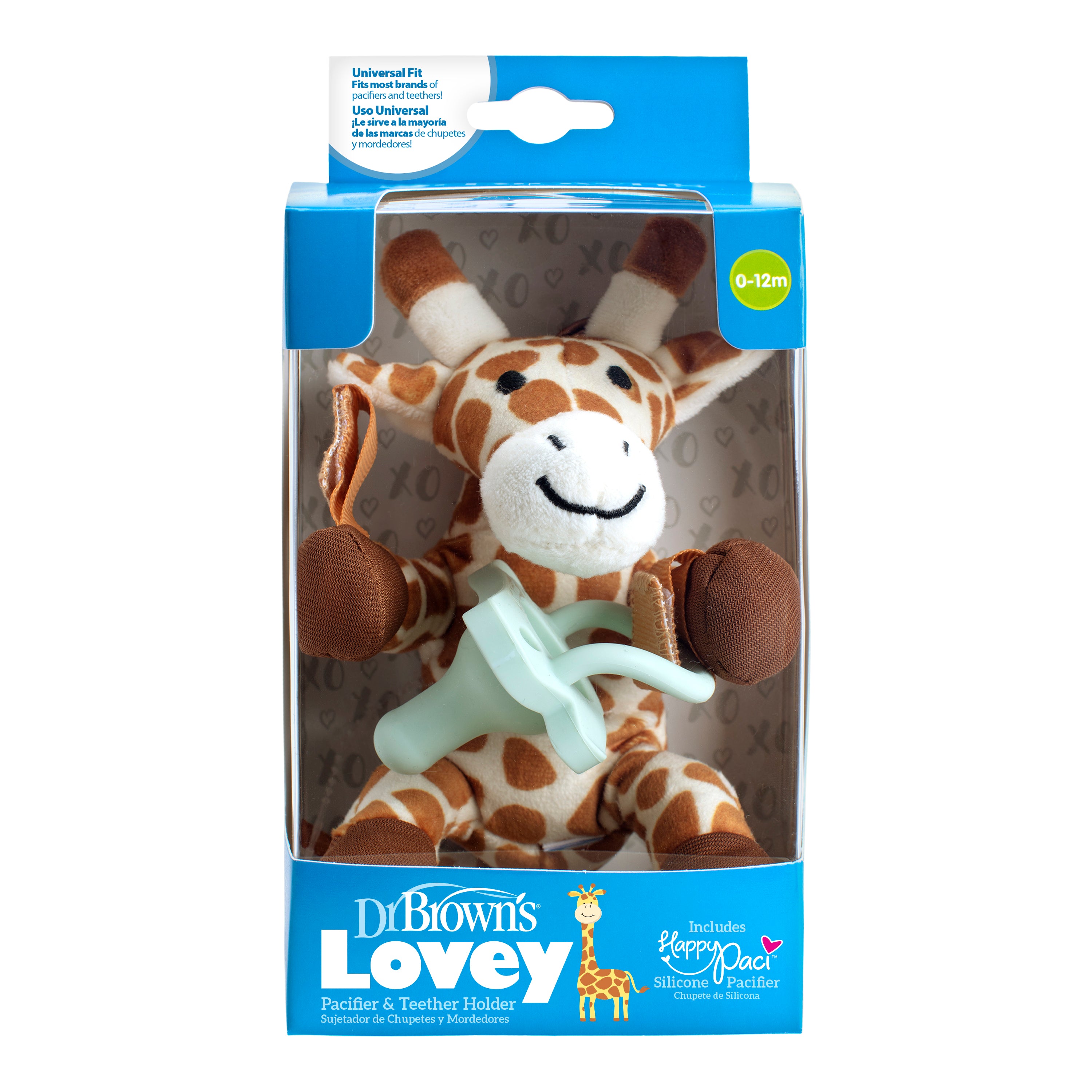 dr-brown-s-lovey-pacifier-and-teether-holder-giraffe-includes-100-silicone-happy image 2