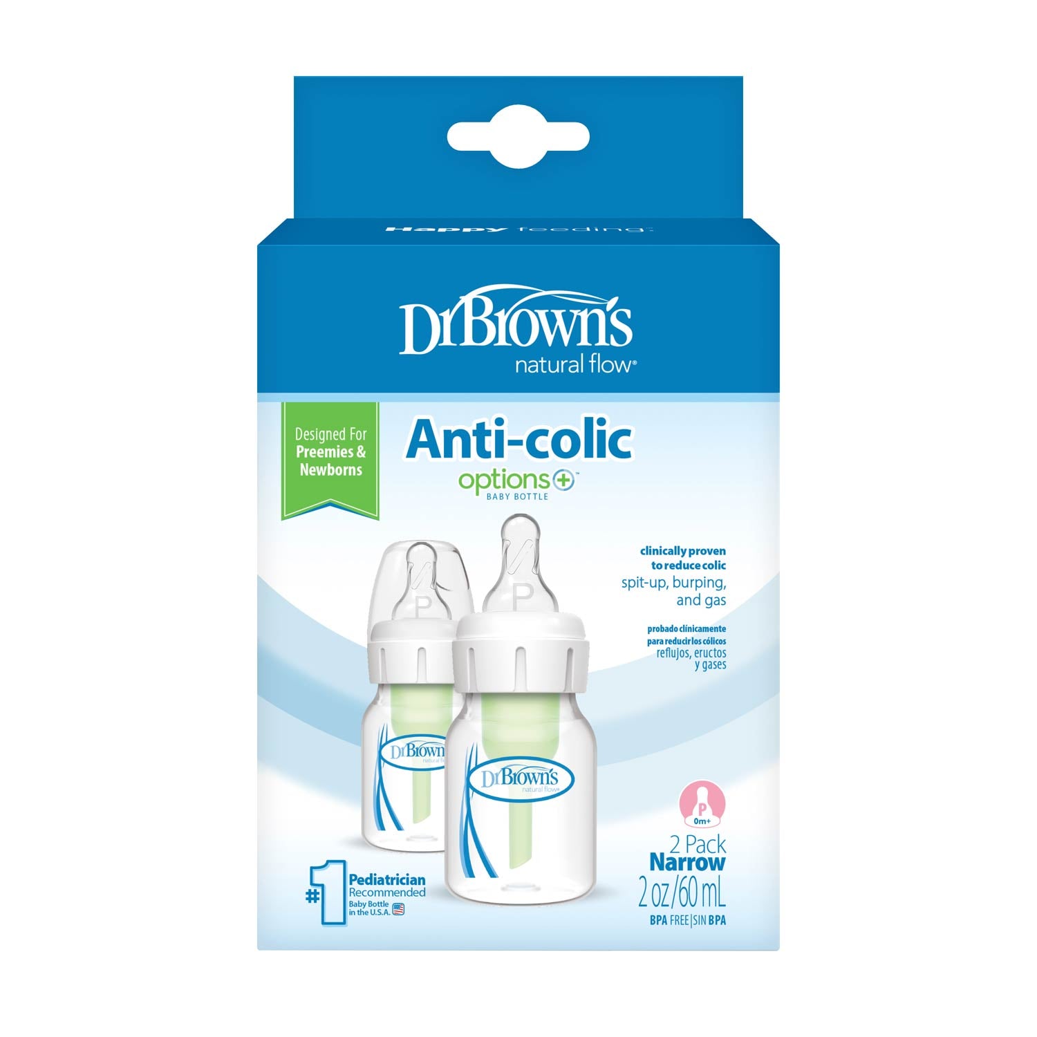 dr-brown-s-natural-flow-anti-colic-narrow-baby-bottle-2oz-60ml-with-preemie-flow image 2