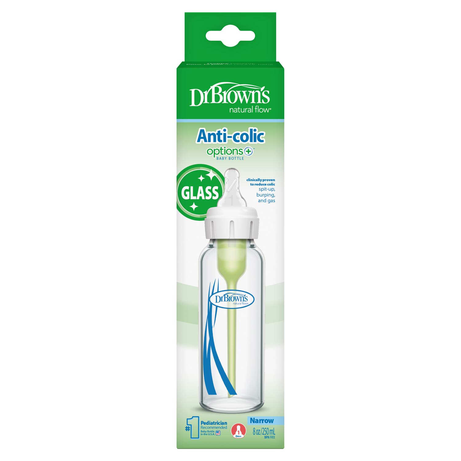 dr-brown-s-natural-flow-anti-colic-options-narrow-glass-baby-bottle-with-level-1 image 2