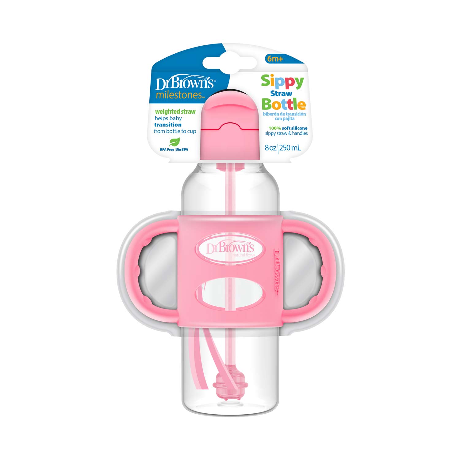 dr-brown-s-milestones-narrow-sippy-straw-bottle-with-silicone-handles-8-oz-250-m image 2