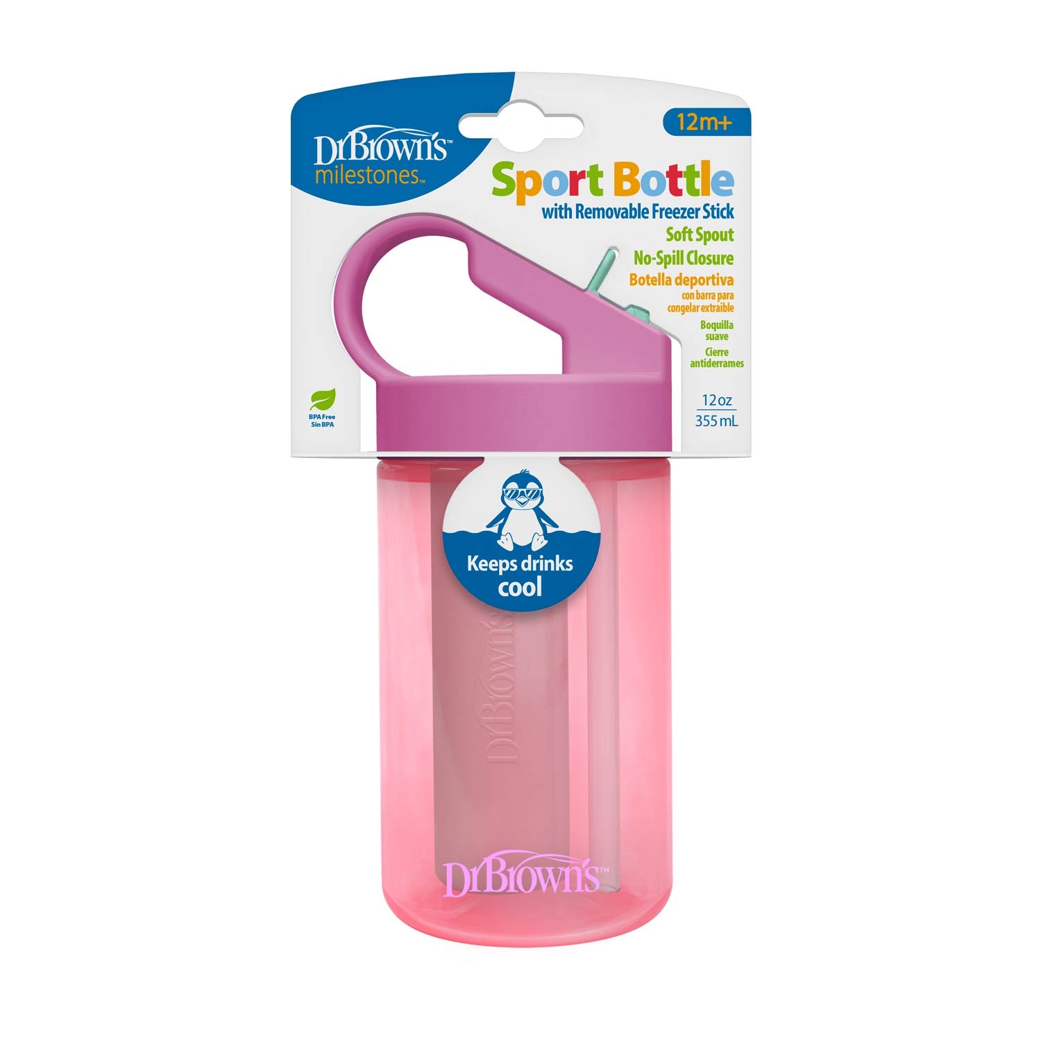 dr-brown-s-sport-bottle-with-freezer-stick-leakproof-flip-up-spout-12oz-for-todd image 2